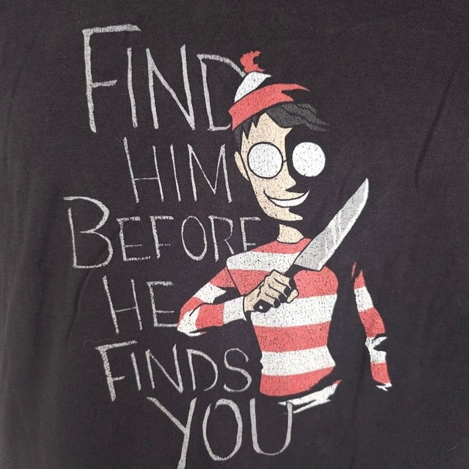 Aldo Wheres Waldo T Shirt Mens Large Black Horror Crew Neck Short Sleeve Size US L / EU 52-54 / 3 - 3 Thumbnail