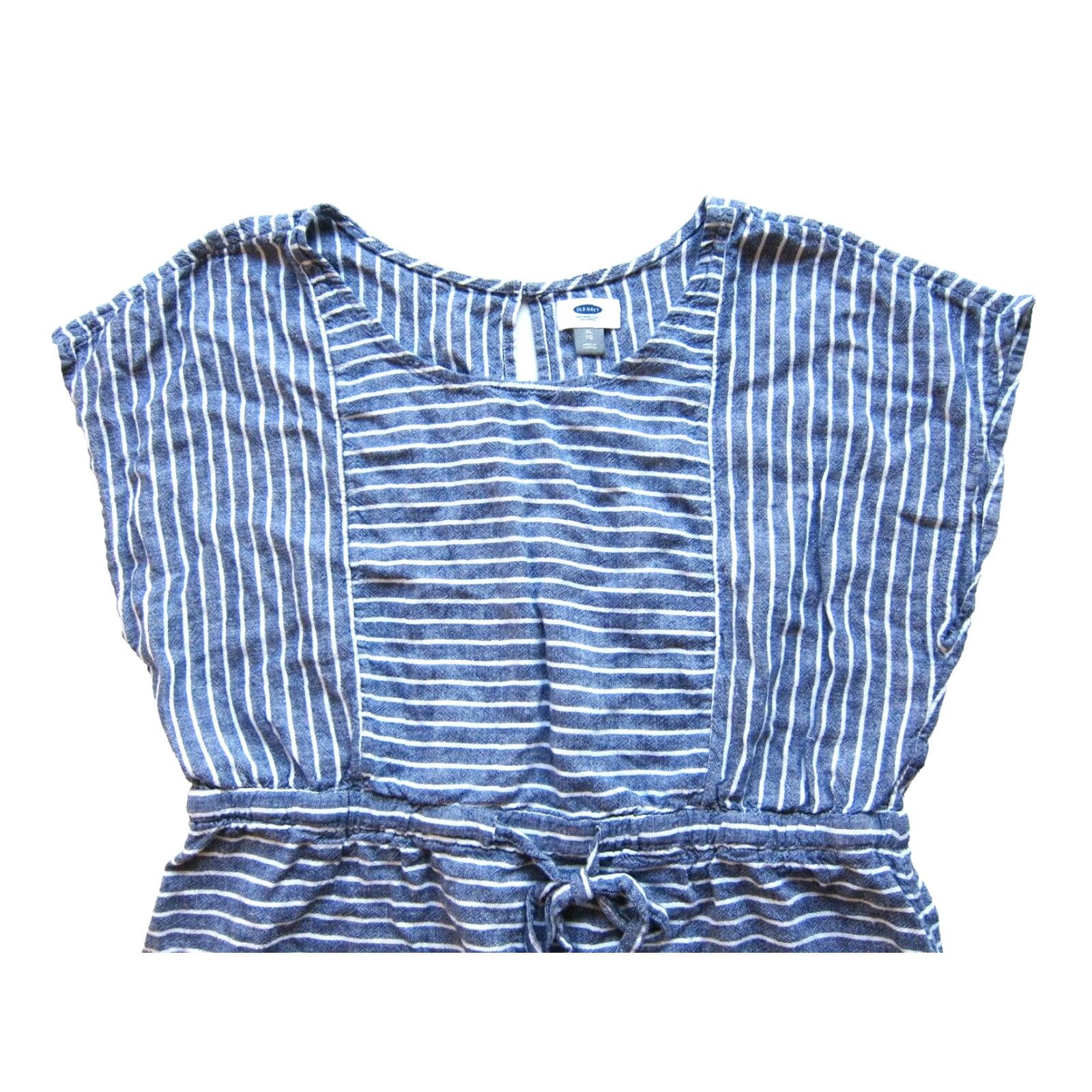 Old Navy Old Navy Linen Rayon Blue White Stripe Short Sleeve Shift Sheath Tunic Dress XL Size 40" / US 18 - 4 Thumbnail