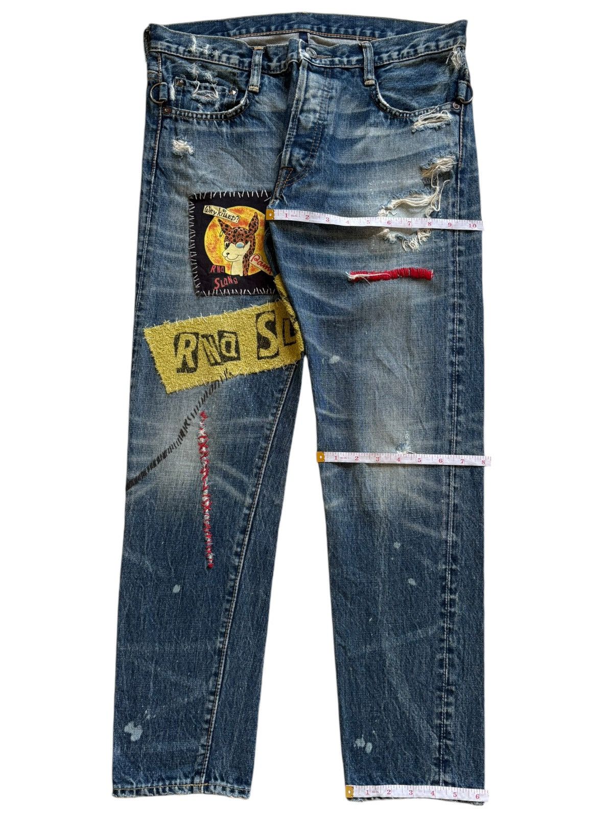 Japanese Brand Vintage Rna Slang Faded Wash Patchwork Distressed Jeans Size 31" - 13 Thumbnail