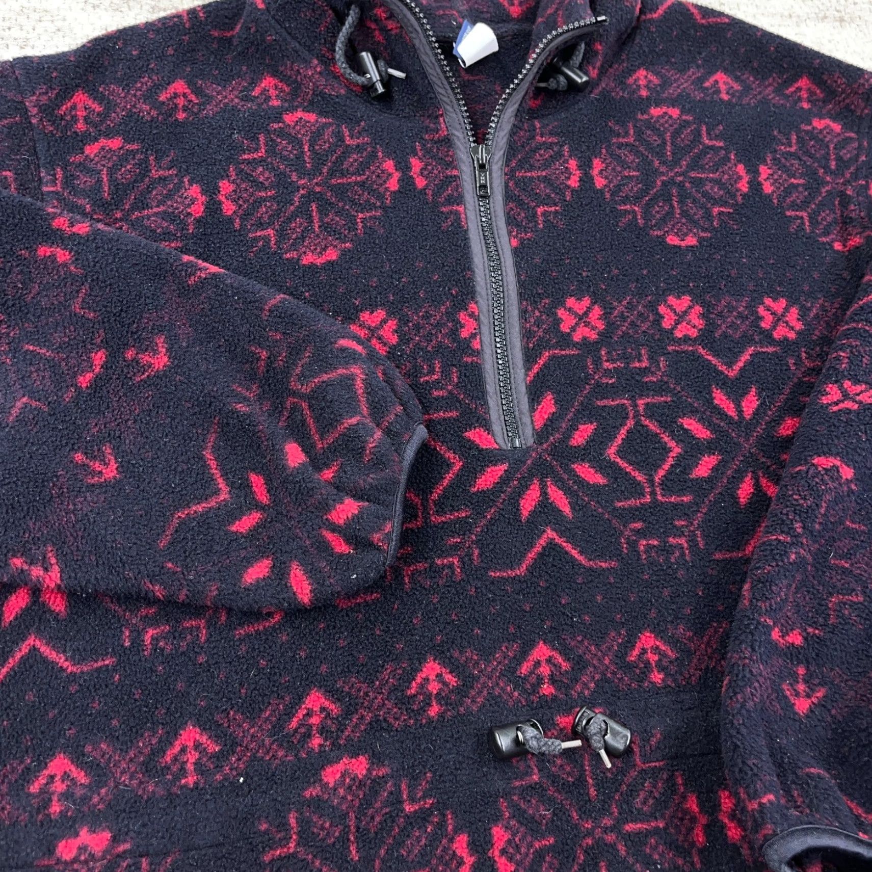 Lands' End VINTAGE Lands' End Jacket Women Medium Black Red Fleece Pullover Nordic USA 90s Size M / US 6-8 / IT 42-44 - 4 Thumbnail