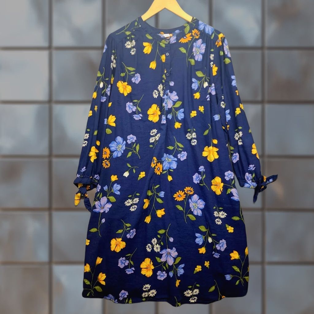 Old Navy VINTAGE Old Navy Womens Dress Plus Size 3X Blue Floral Shift Prairie Peasant Cottage Knee Length Button Cotton Blend Floral Womens 3X Size XXL / US 16-18 / IT 52-54 - 1 Thumbnail