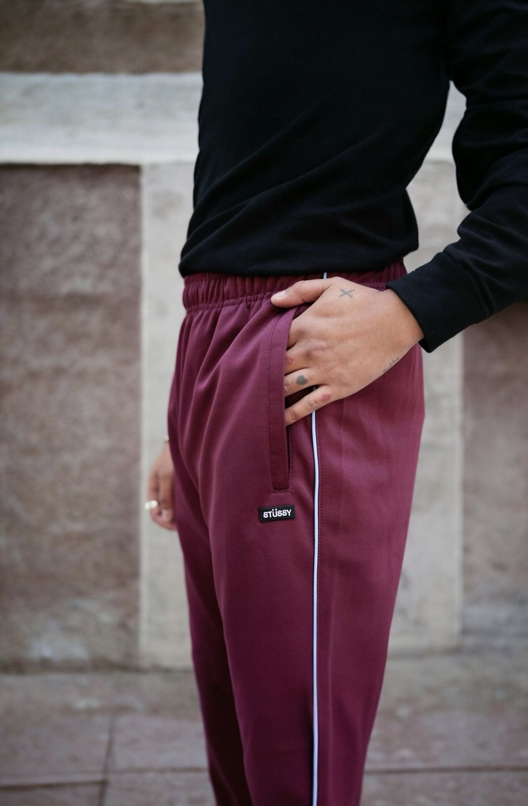 Stussy poly track wine burgundy track sweatpants M y2k drip