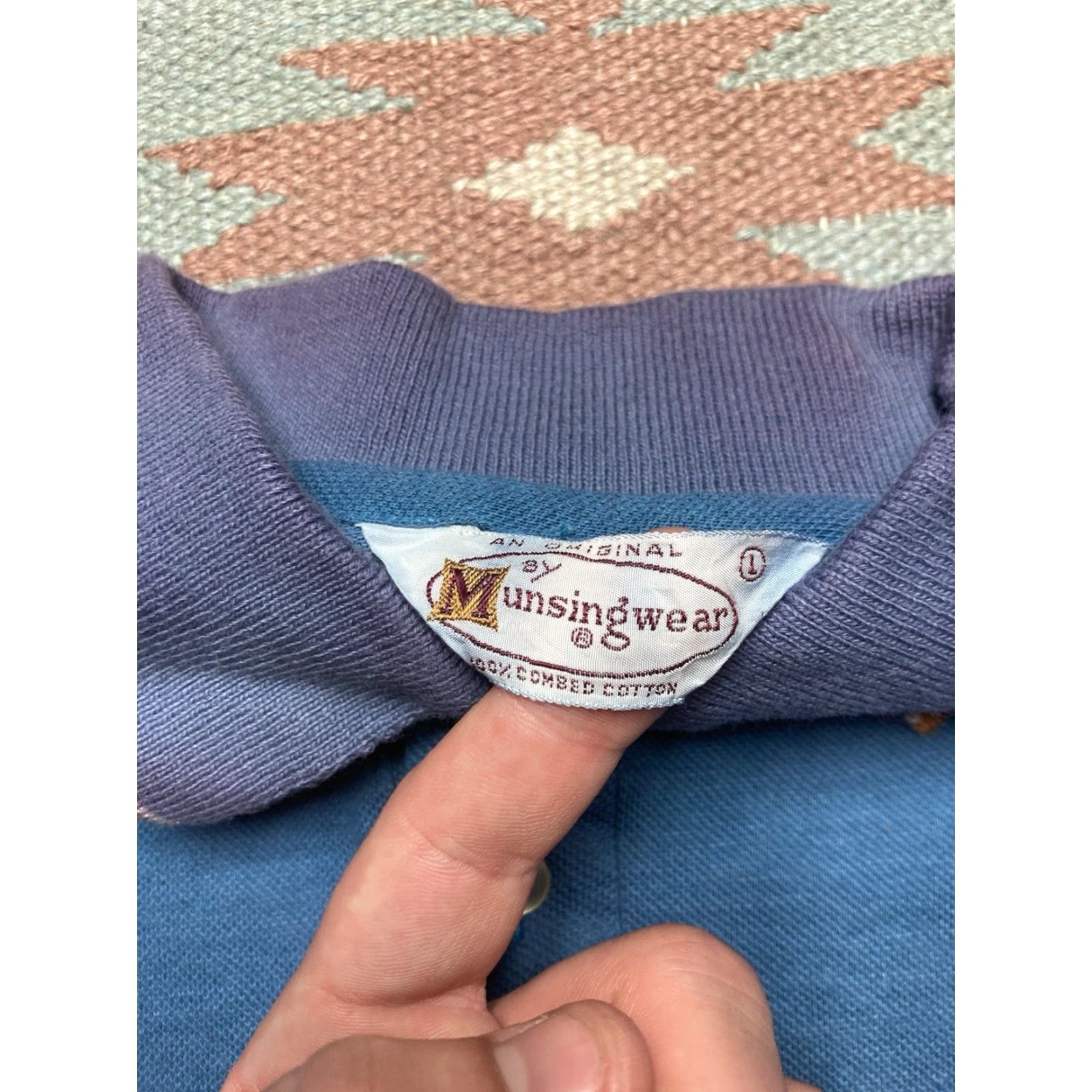 Vintage VINTAGE MunsingWear Polo Shirt Short Sleeve Blue Golf 70s Combed Cotton Large Mens Size US L / EU 52-54 / 3 - 6 Thumbnail