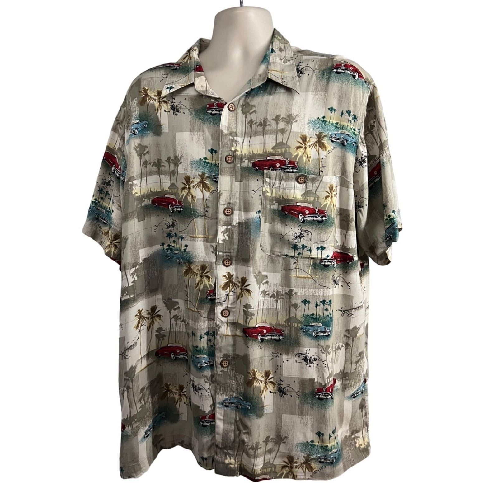 Vintage Hawaiian Floral Button Up Camp Shirt XL Pocket Classic Cars Size US XL / EU 56 / 4 - 1 Thumbnail