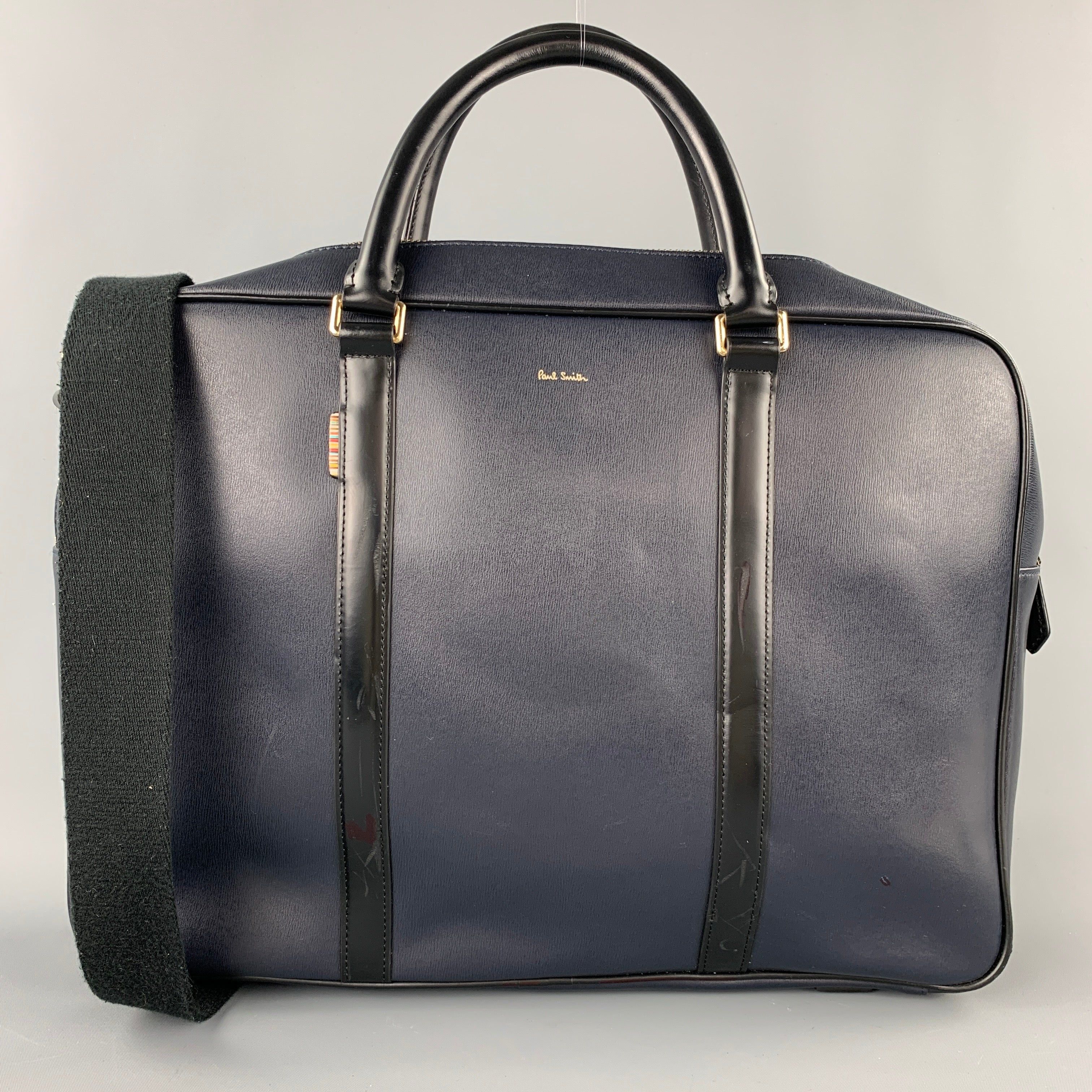 Navy Black Leather Shoulder Strap Briefcase Bag
