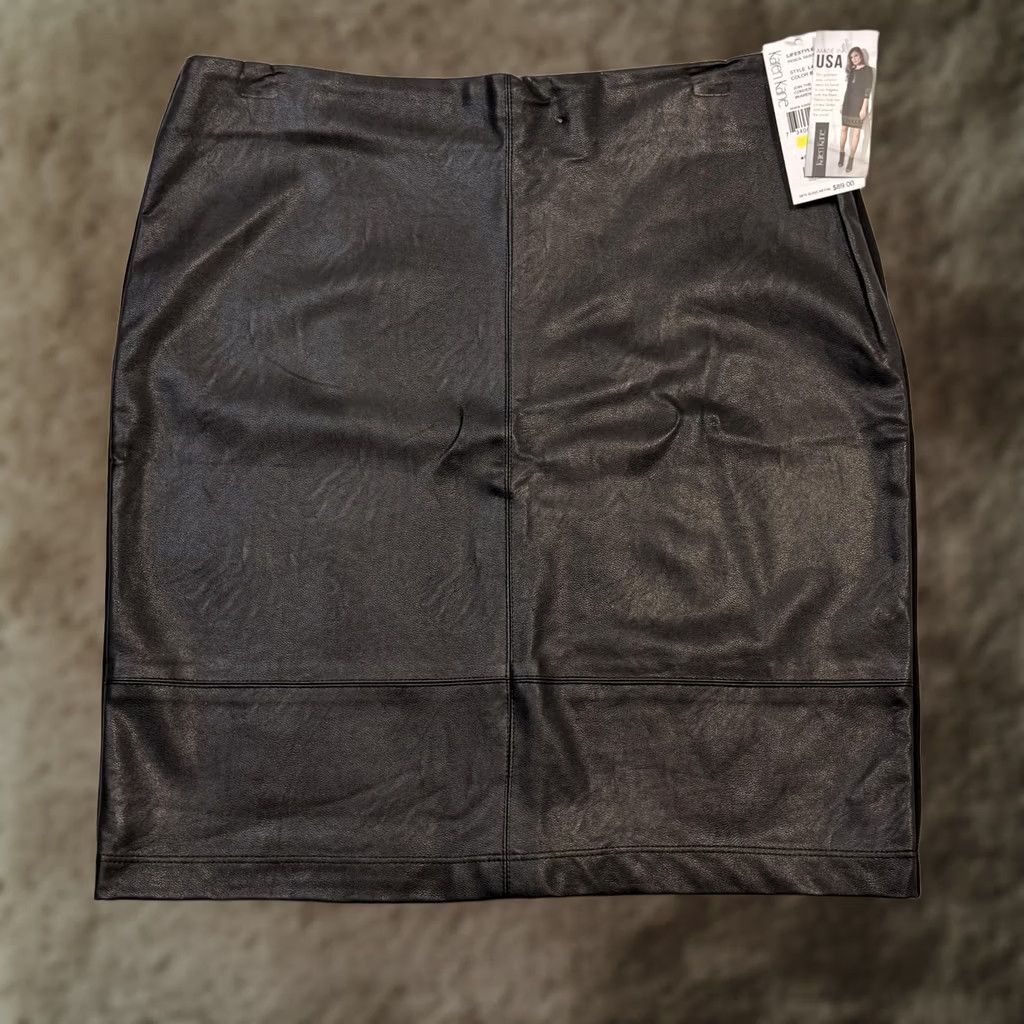 Vintage Karen Kane Skirt Womens M Black Faux Leather Pencil Lined Stretch USA Pull On Size 32" / US 10 / IT 46 - 1 Thumbnail