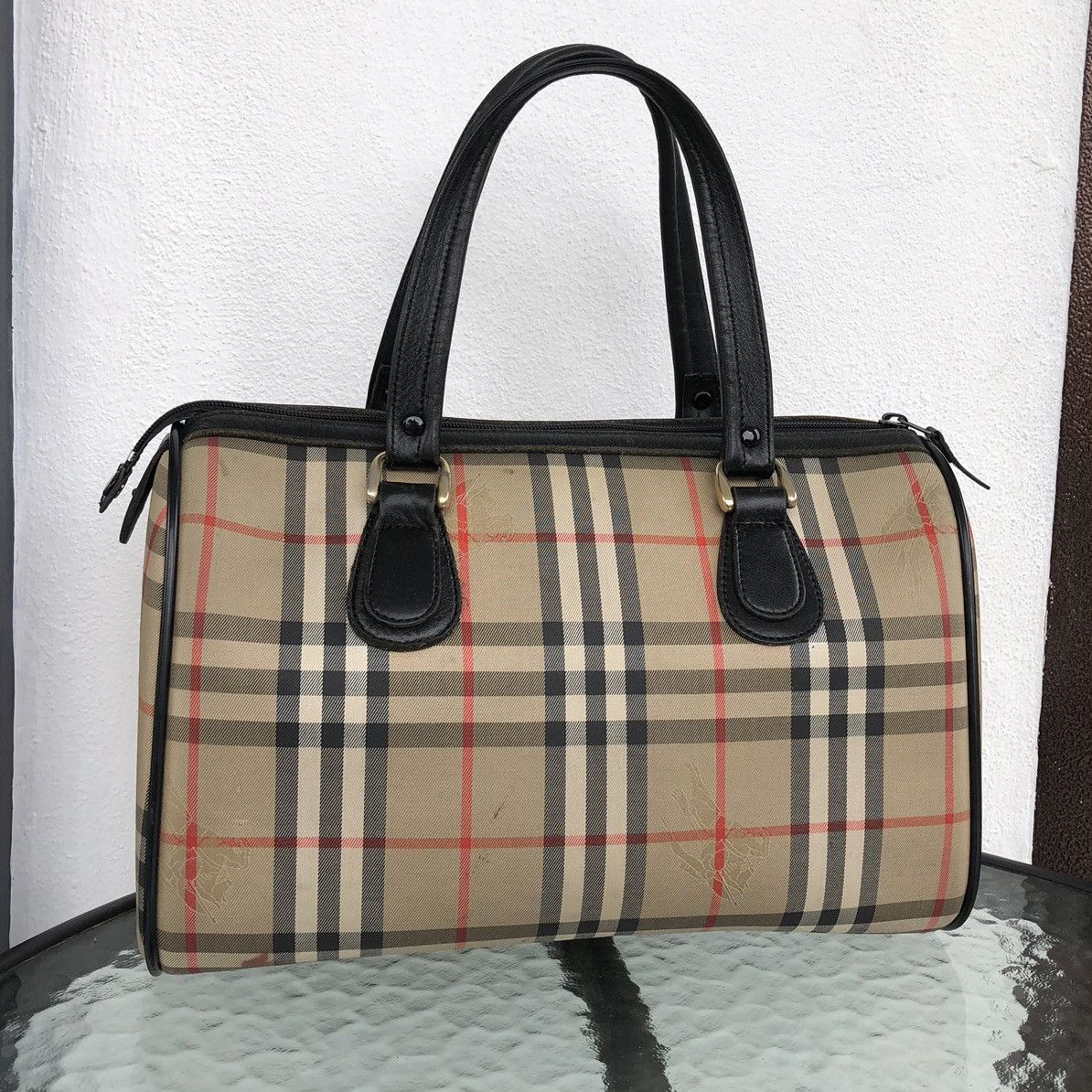 Burberry Burberry's Nova Check Pattern Logo Embossed Boston Bag Size ONE SIZE - 4 Thumbnail