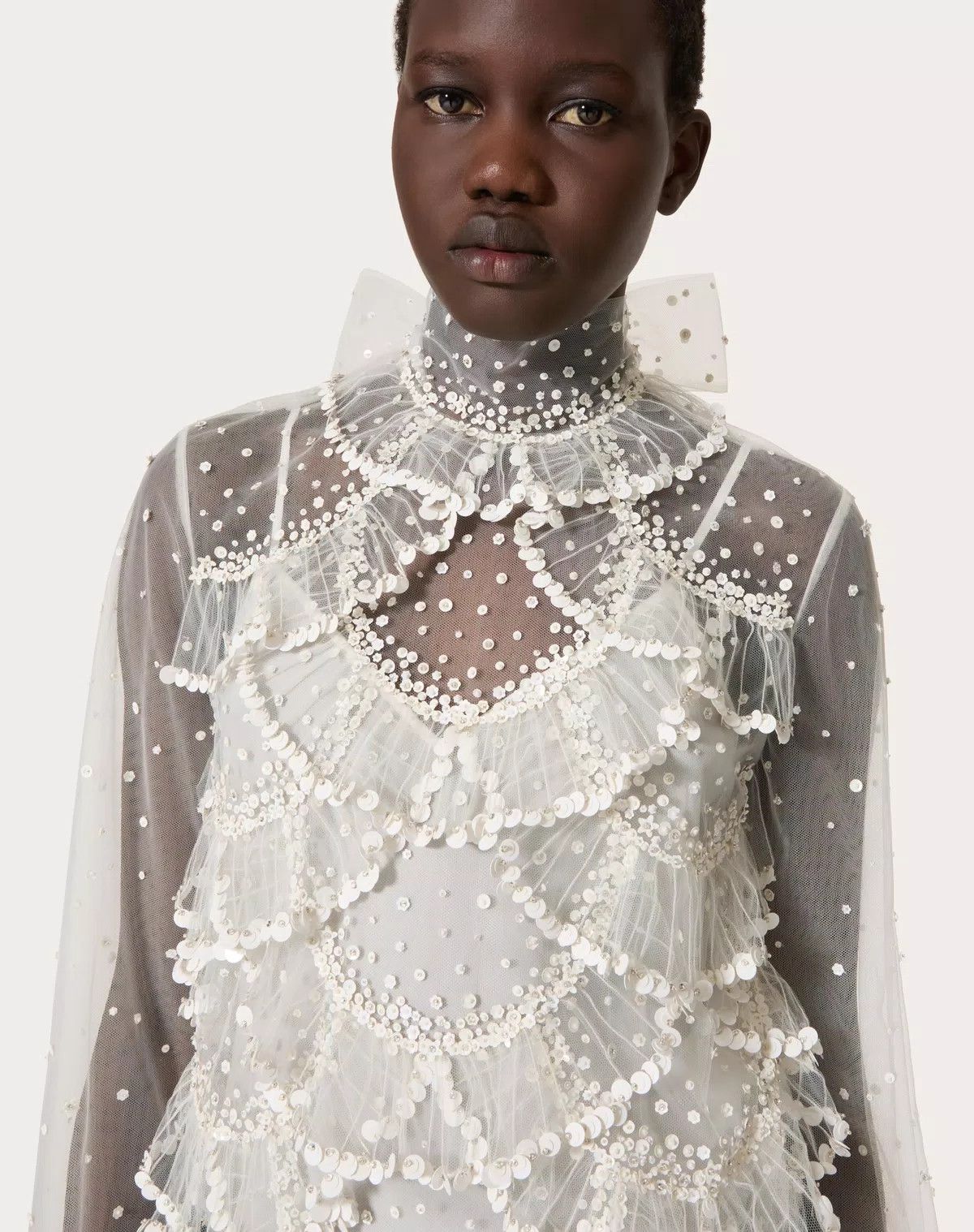 Valentino o1s1wg110426 Tulle Illusione Embroidered Top in Ivory Size XS / US 0-2 / IT 36-38 - 7 Thumbnail