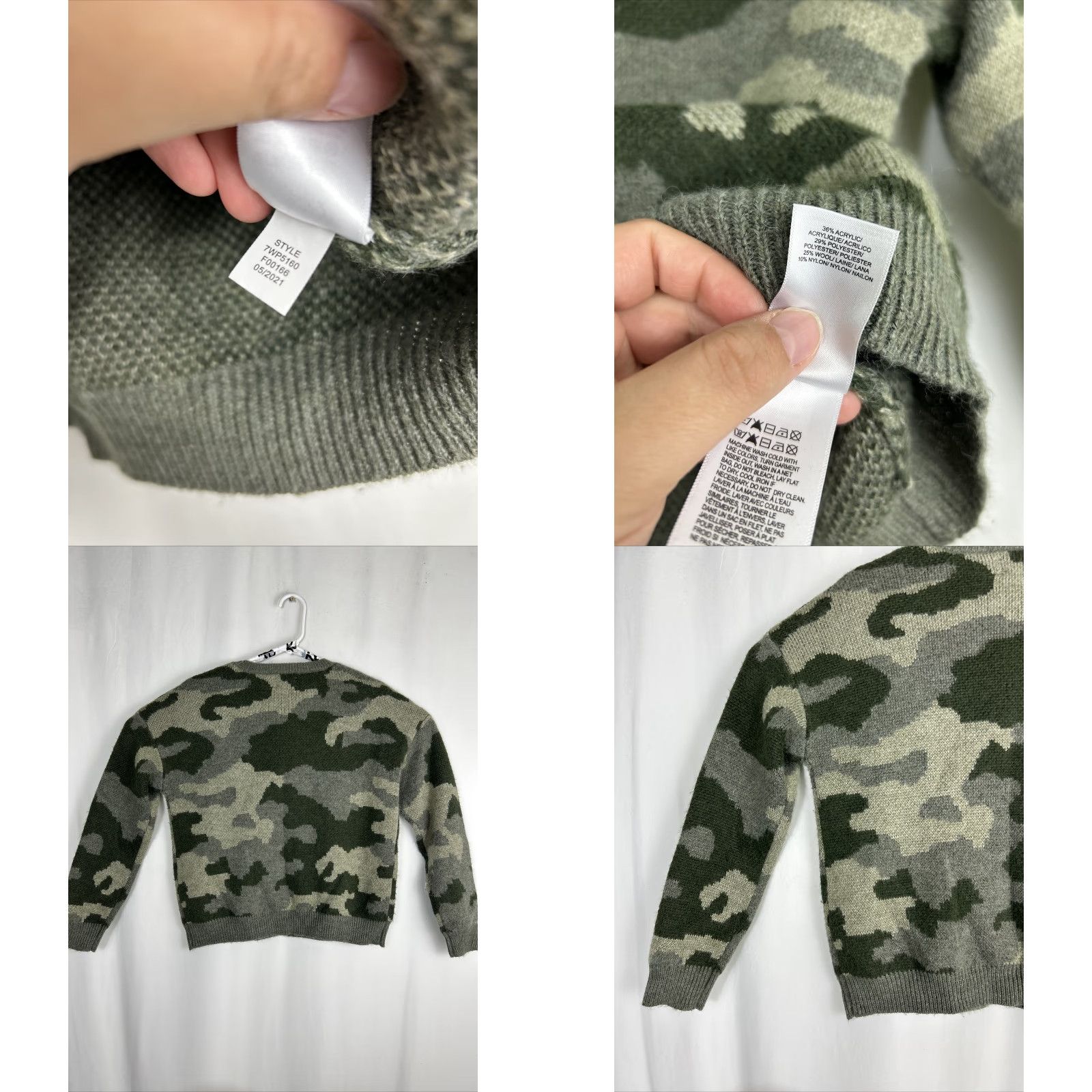 Lucky Brand Lucky Brand Green Camo Wool Blend Pullover Women's Small Sweater - Camouflage Knit, Round Neck, Casual, Regular Fit, Fall Winter Spring Size S / US 4 / IT 40 - 8 Thumbnail