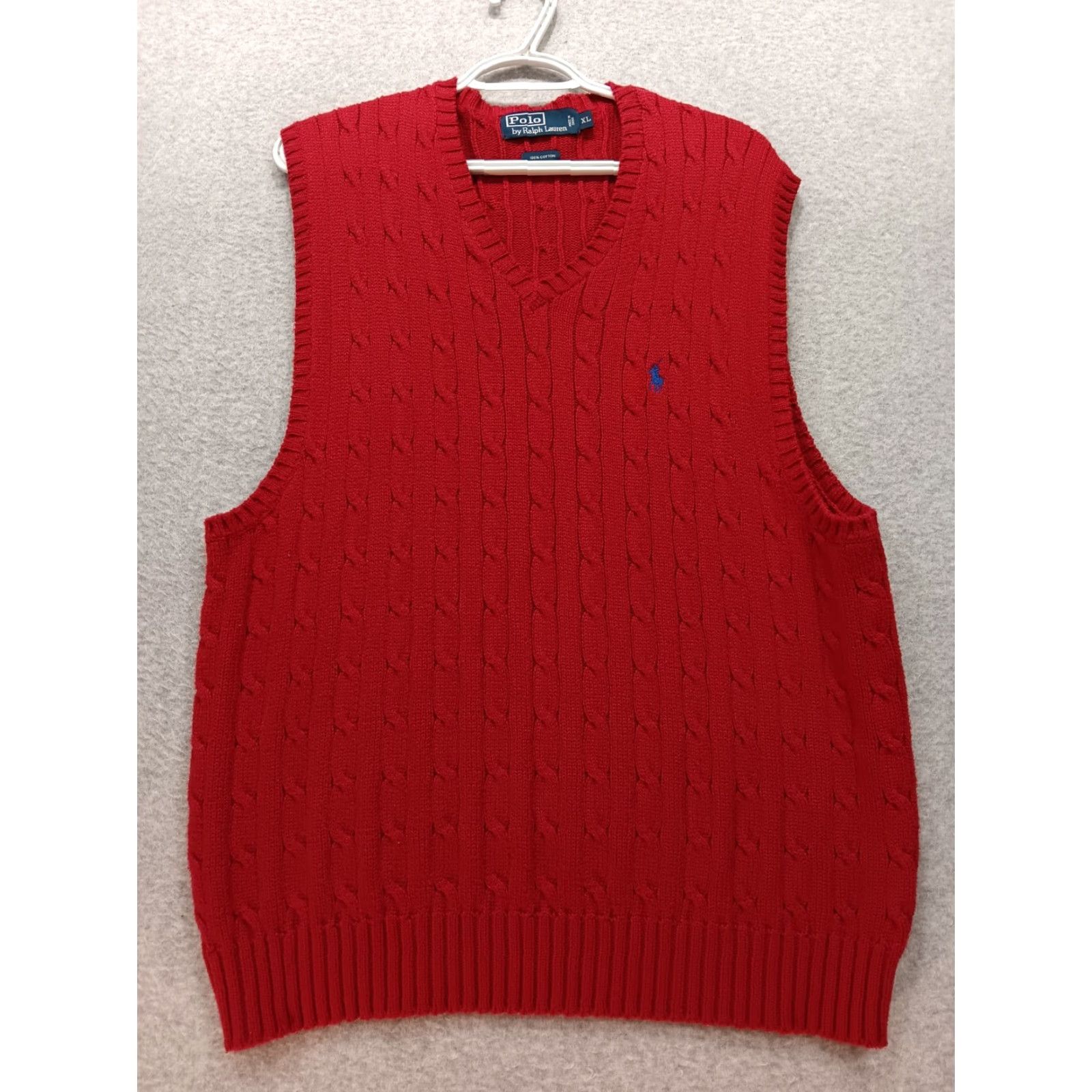 Polo Ralph Lauren VINTAGE Polo Ralph Lauren Vest Men's XL Red Cable Knit V Neck 100% Cotton Size US XL / EU 56 / 4 - 2 Thumbnail