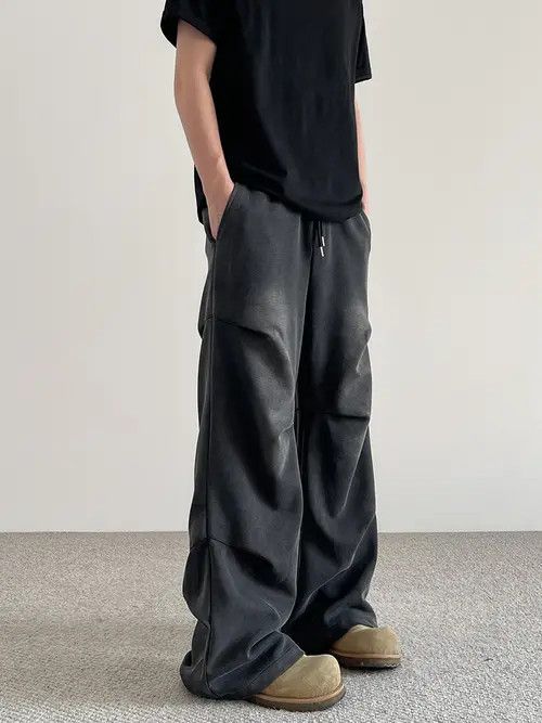 VIBE Black Pleated Stacked Pants, Flared Baggy Pants Size US 29 - 8 Thumbnail