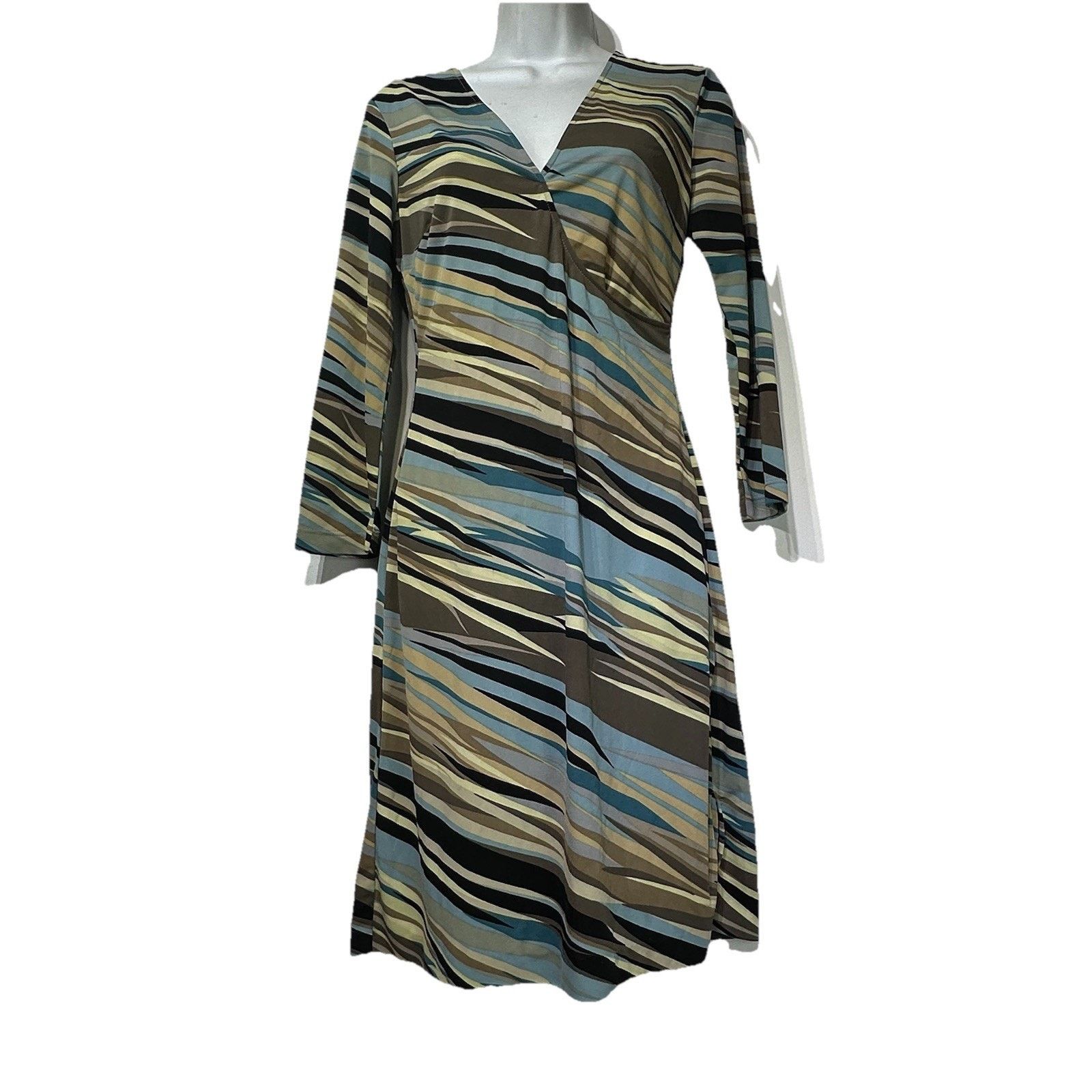Bcbgmaxazria BCBG MaxAzria Stretch Dress M Surplice Wrap Blue Stripe Size M / US 6-8 / IT 42-44 - 1 Thumbnail