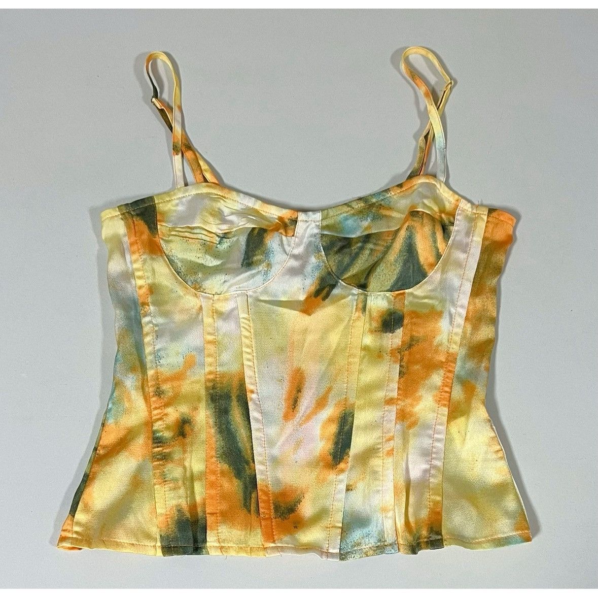PrettyLittleThing PLT Tie-Dye Satin Corset Bustier Top Shirt Blouse Size 4 🌙✨ Size S / US 4 / IT 40 - 1 Thumbnail