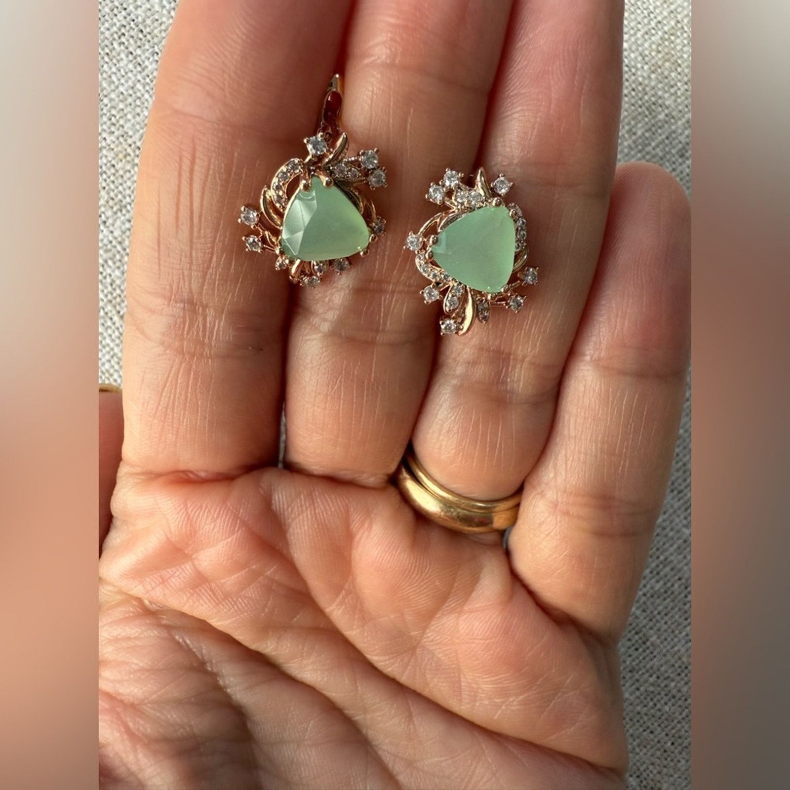Other 585 Rose Gold Color Green Natural Zircon Drop Earrings Size ONE SIZE - 6 Thumbnail