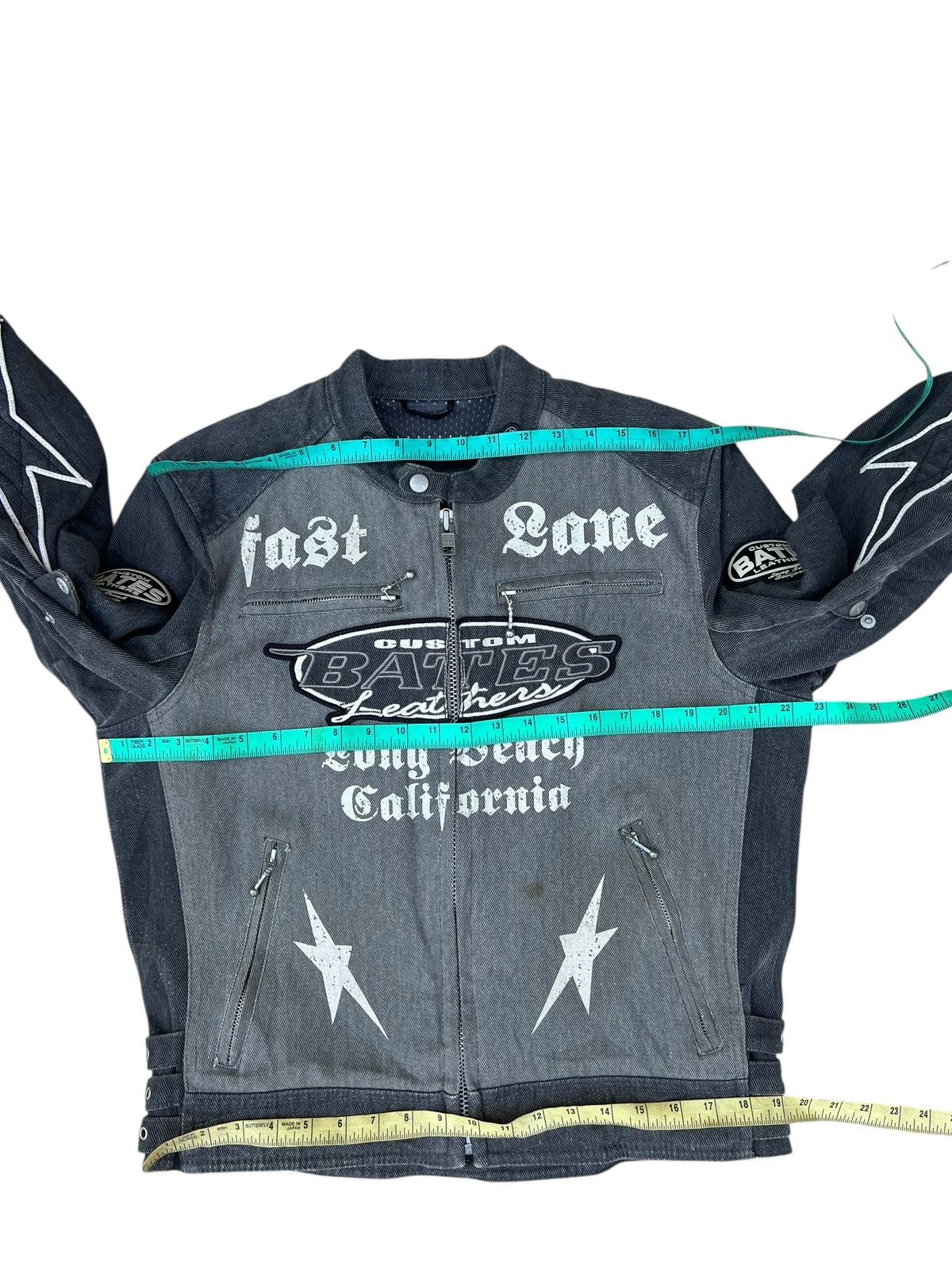 Kadoya Vintage Y2K BATES Distressed Faded Denim Moto Jacket Size US L / EU 52-54 / 3 - 4 Thumbnail