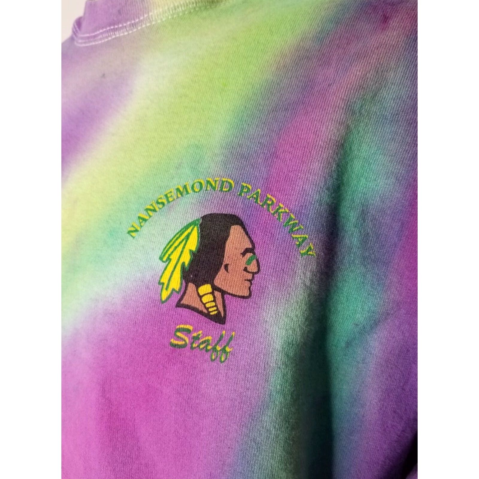 Fruit Of The Loom VINTAGE Fruit of the Loom Sweatshirt Crewneck Nansemond Parkway 90s Tie Dye Purple 2XL Mens Size US XXL / EU 58 / 5 - 4 Thumbnail