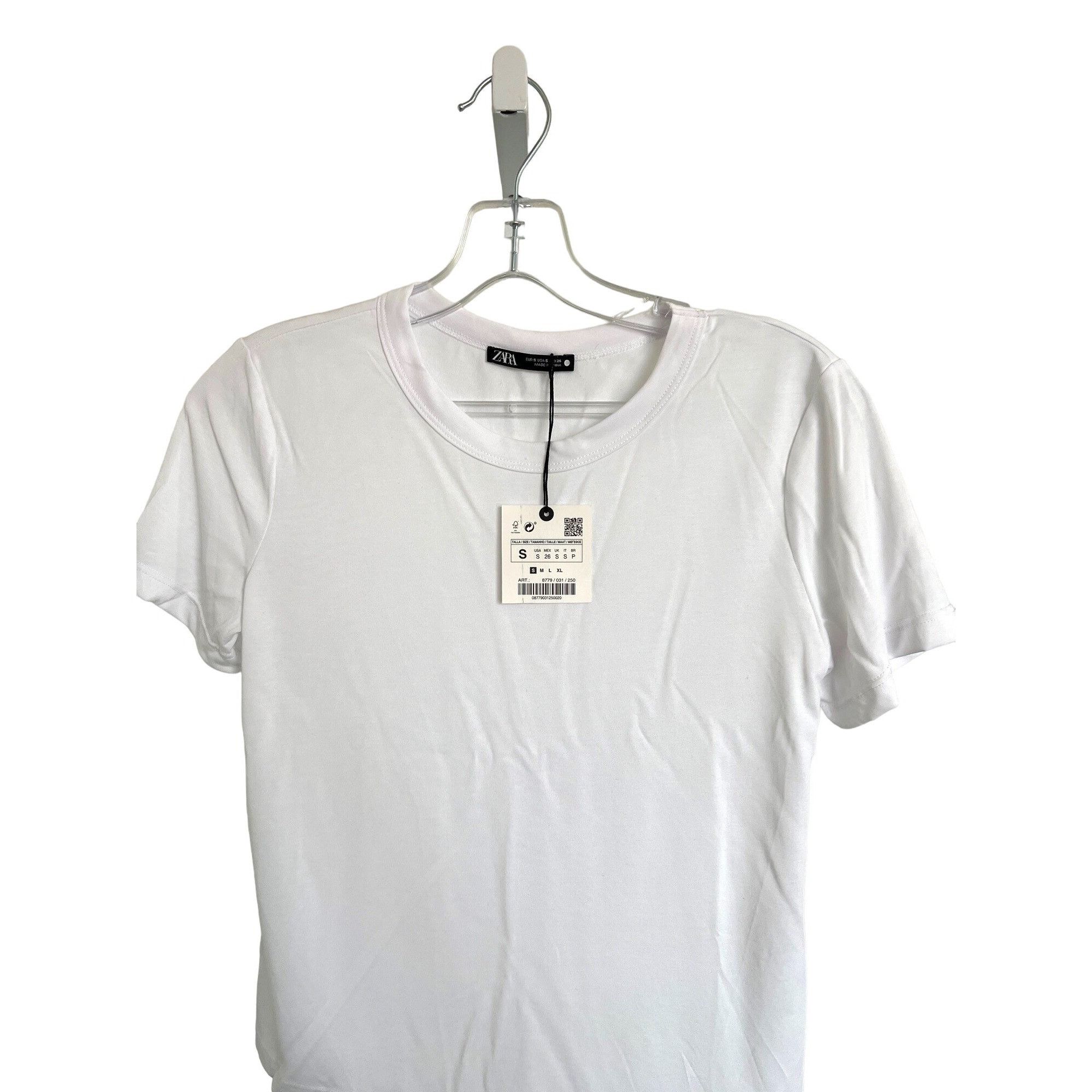 Zara Zara White Short Sleeve Basic T-Shirt Crew Neck Cotton Blend Size S / US 4 / IT 40 - 4 Thumbnail