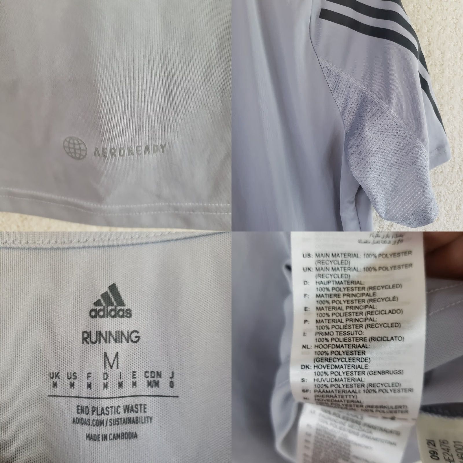 Adidas Adidas T-Shirt Men M Gray Aeroready Own the Run 3-Stripes S/S Performance Moisture Wicking Quick Dry Crew Neck Short Sleeve Shirt Size US M / EU 48-50 / 2 - 8 Thumbnail