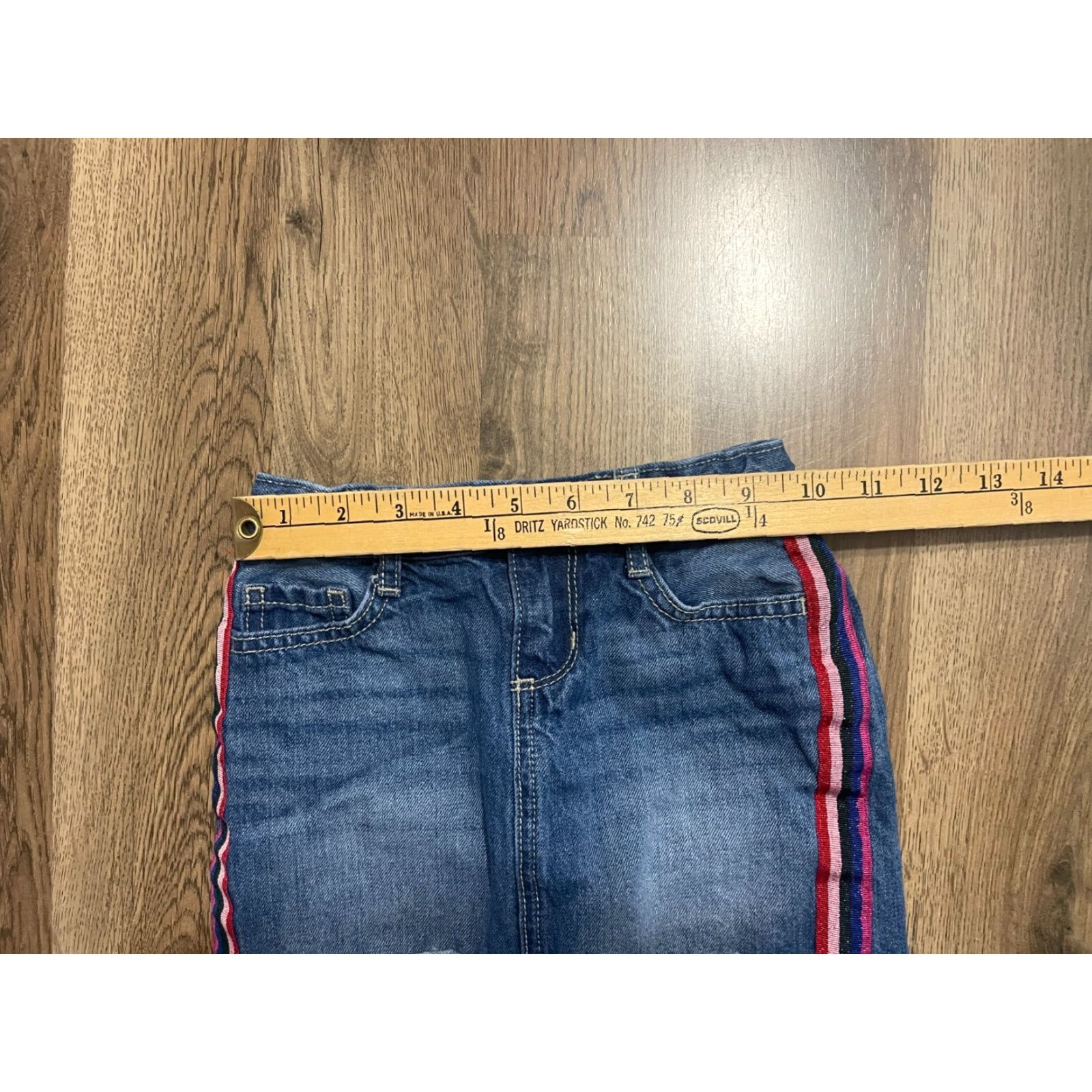 Vintage The Children's Place Skirt Girl's Size 4 Denim Mini Blue Pink Line Casual Short Lined Womens Girls Size 27" / US 4 / IT 40 - 5 Thumbnail