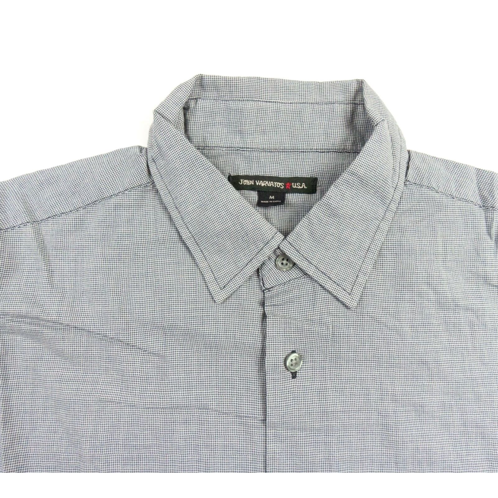 John Varvatos John Varvatos Shirt Mens Medium Gray Lightweight Houndstooth Button-Down Regular Fit Cotton Preppy 90s? (No, avoid adding decade unless present) Size US M / EU 48-50 / 2 - 2 Thumbnail