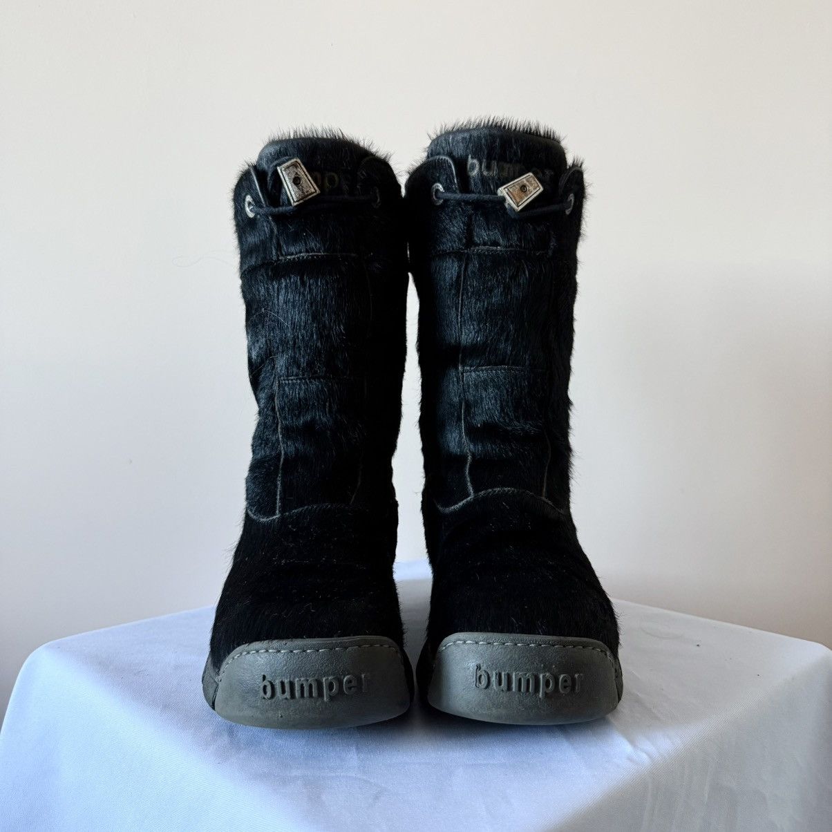 If Six Was Nine Vintage Y2K Bumper Pony Fur Black Lace Up Boots Size US 8 / IT 38 - 3 Thumbnail