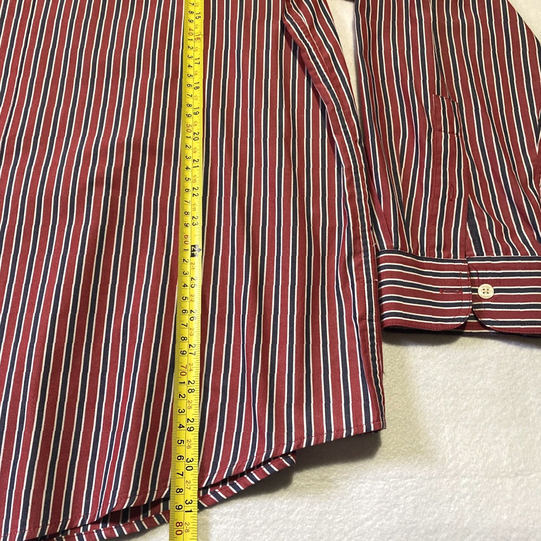 Chaps Chaps Button Shirt Mens XL Red Long Sleeve Striped Cotton Dress Shirt Button-Down Collar Non-Iron Shell Button Regular Fit Size US XL / EU 56 / 4 - 6 Thumbnail