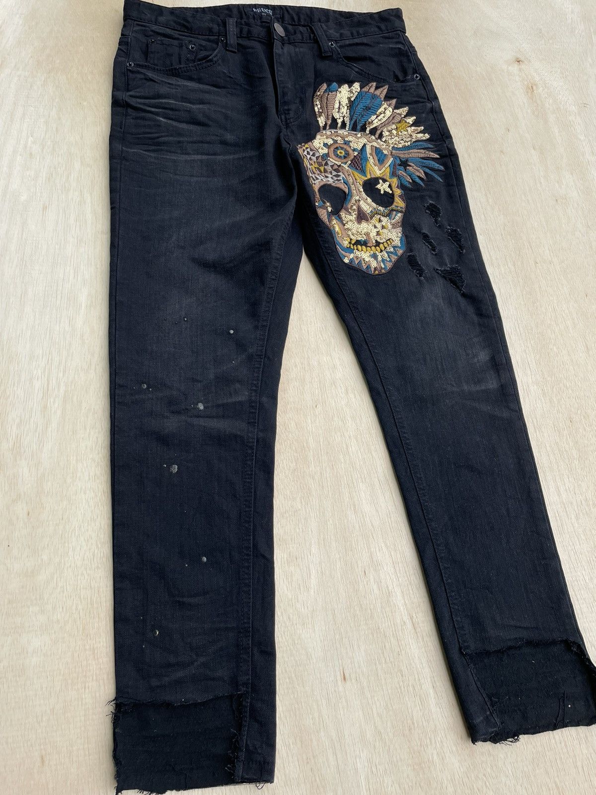 14th Addiction × 20471120 × Japanese Brand Brush Real Skull Distressed Pants Size US 31 - 2 Thumbnail