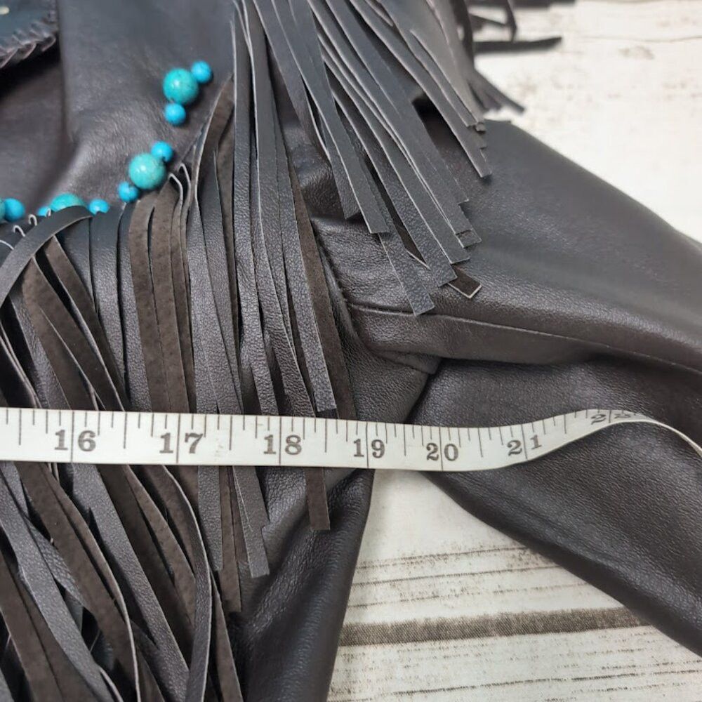 Other Vintage Red Clay People Black Leather Fringe and Bead Jacke Size M / US 6-8 / IT 42-44 - 7 Thumbnail