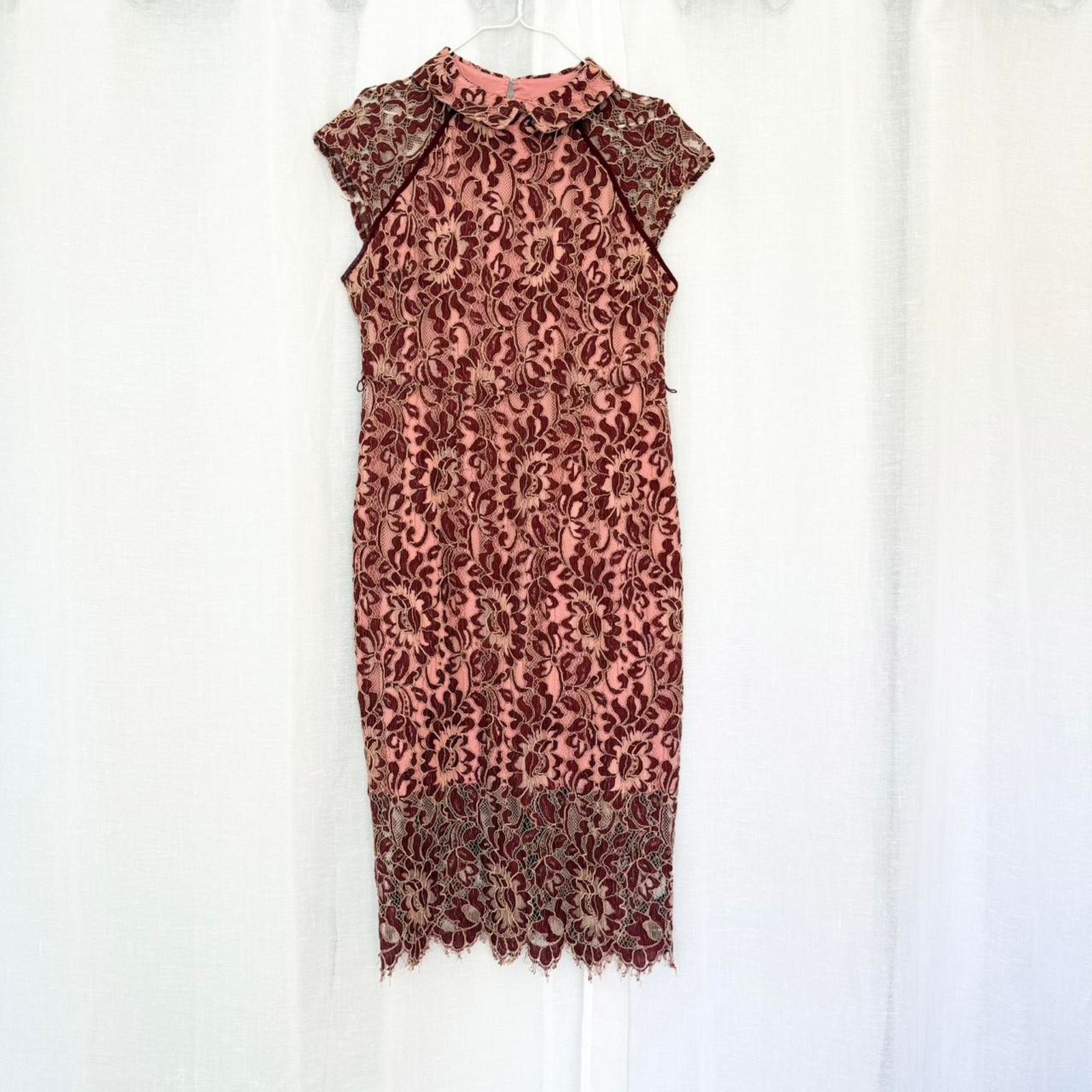 Other ✿ burgundy + blush lace midi dress ✿ Size L / US 10 / IT 46 - 4 Thumbnail