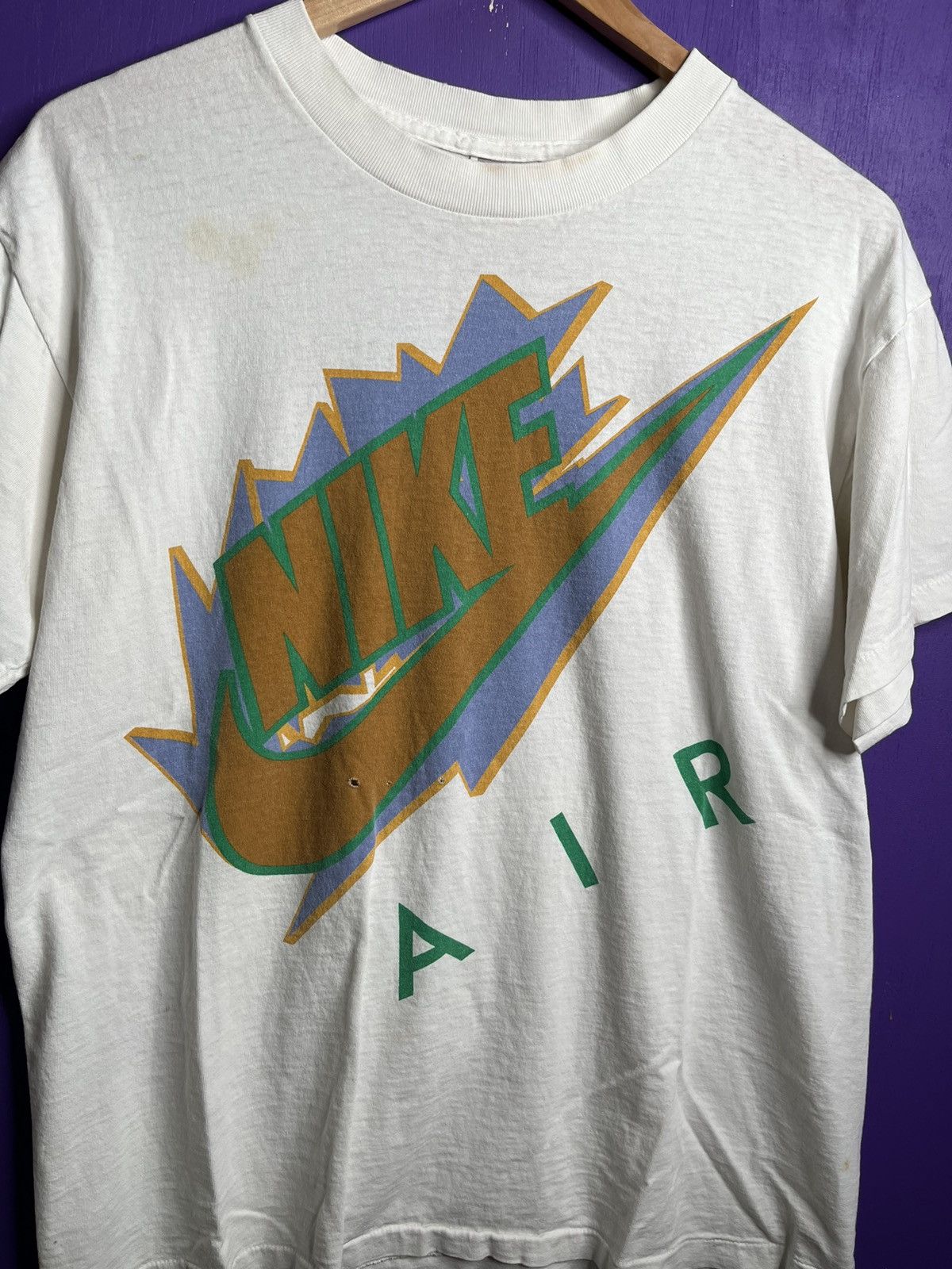 Nike × Vintage Vintage 90s Nike air geometric logo t-shirt Size US L / EU 52-54 / 3 - 3 Thumbnail