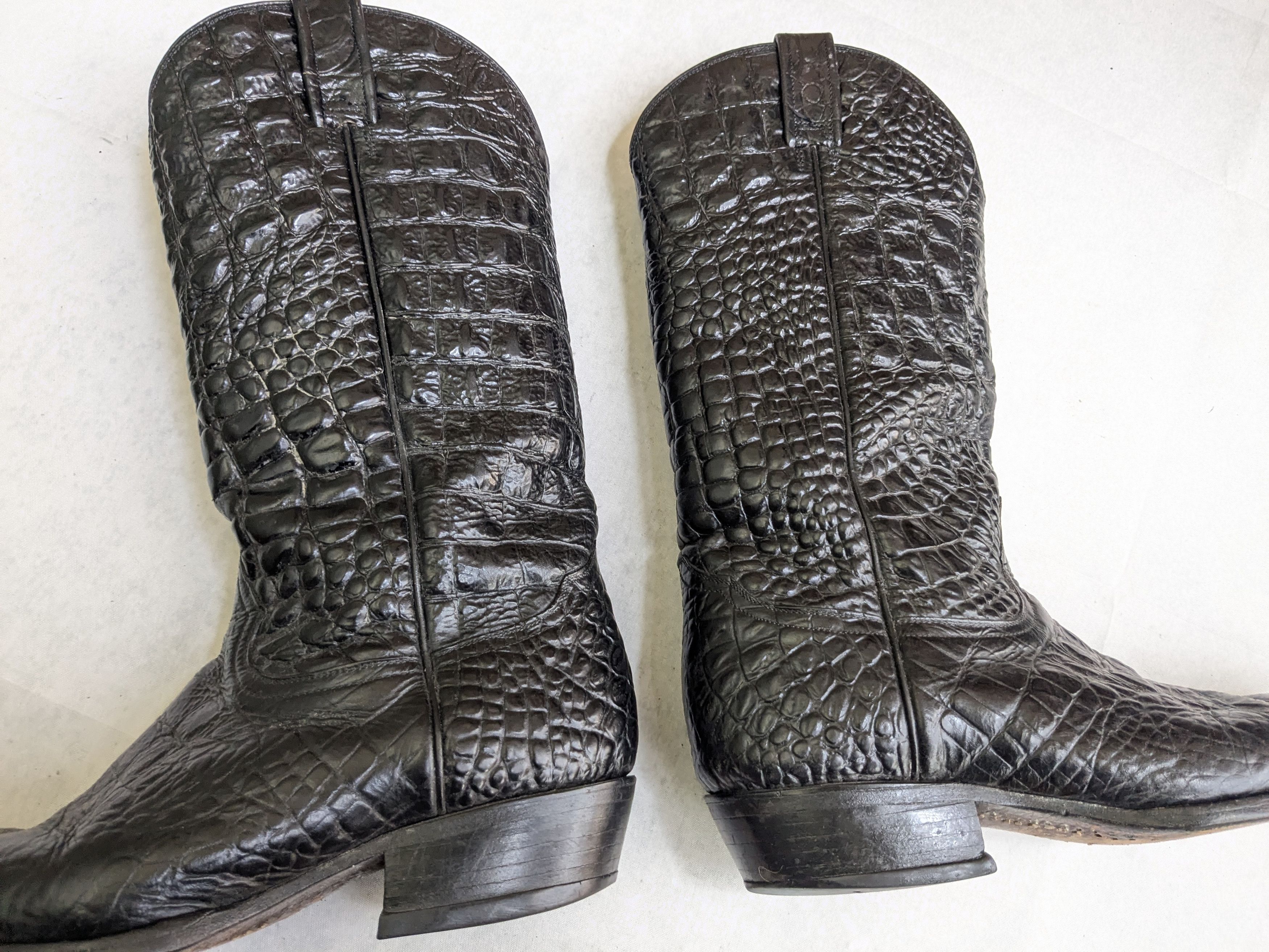 Vintage Cowboy Boots Black Alligator Leather 9 E Wide