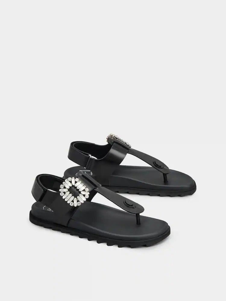 Roger Vivier o1s22i1n0824 Leather Slidy Viv' Flip Flop Sandals in Black Size US 10 / IT 40 - 2 Thumbnail