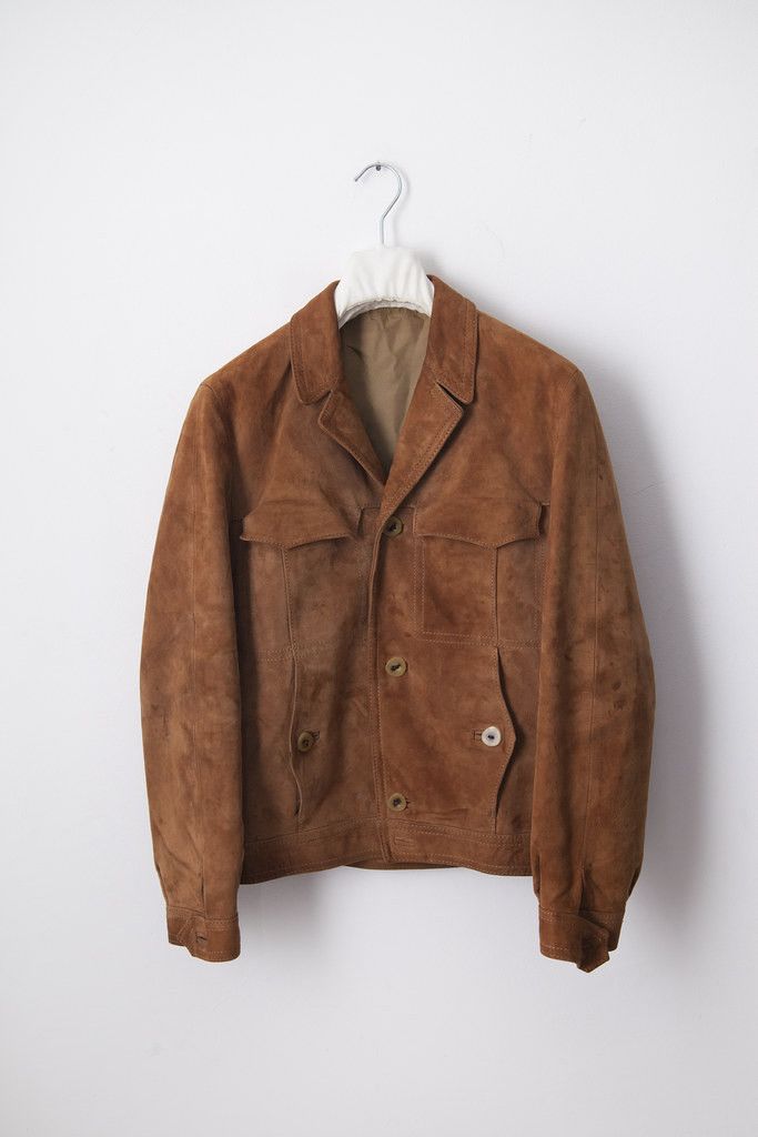 Image of Vintage 1970's Suede Leather Jacket in Beige/Brown, Men's (Size Small)