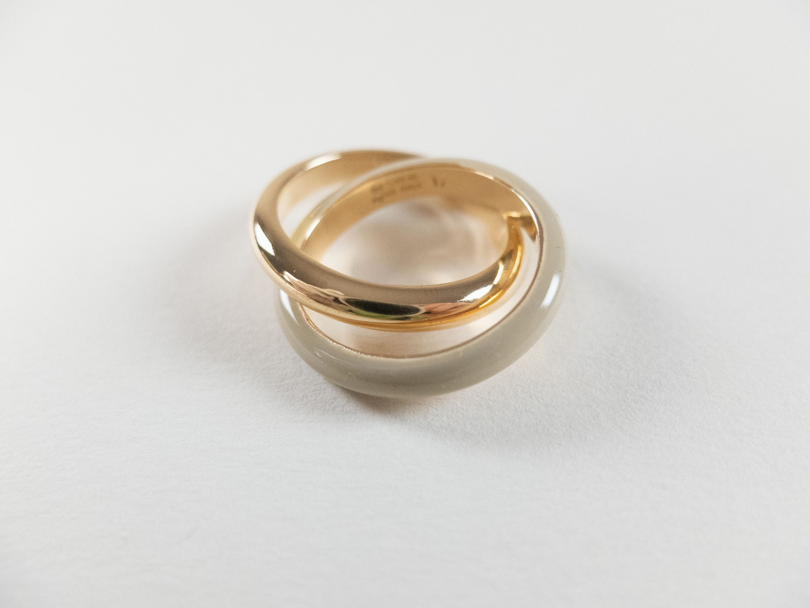 Bottega Veneta BOTTEGA VENETA gold & beige round silver double ring 8 17 q Size ONE SIZE - 1 Thumbnail
