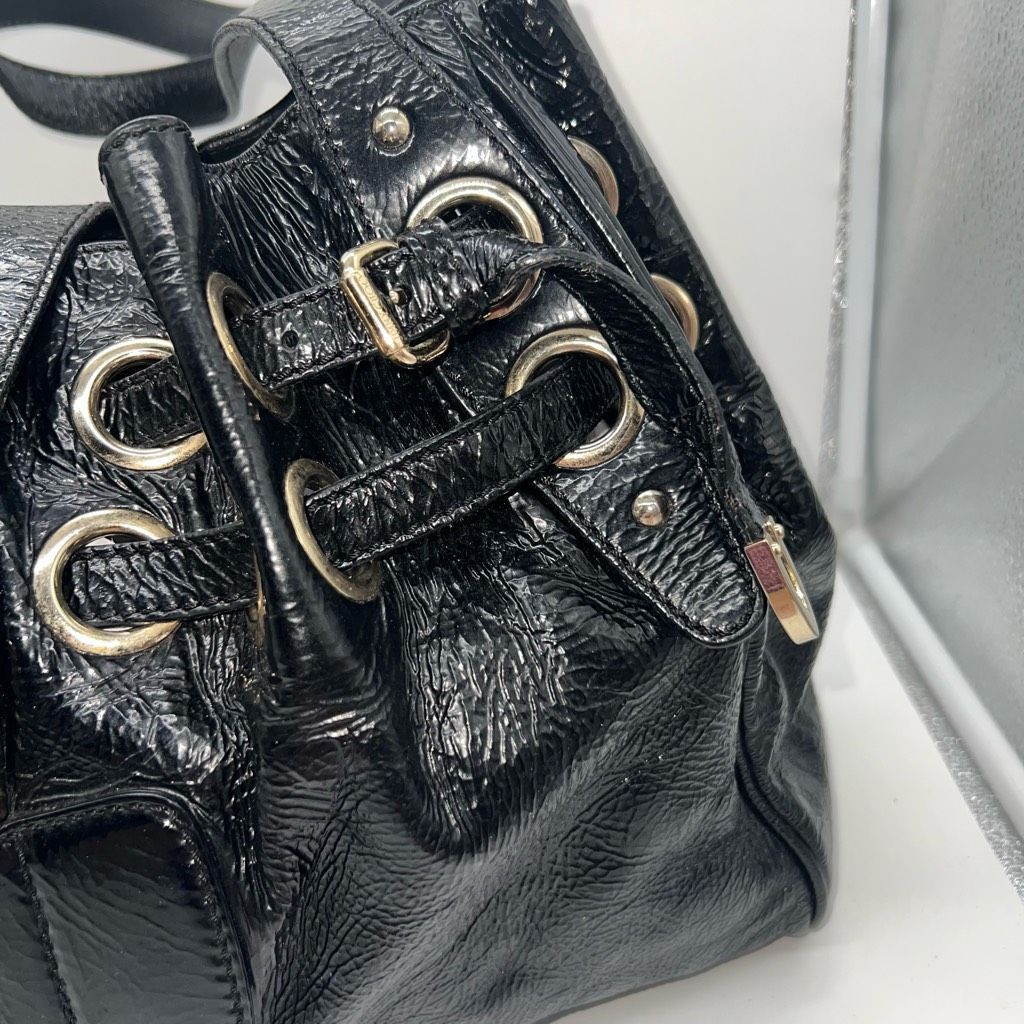 Jimmy Choo JIMMY CHOO RAMONA BLACK PATENT LEATHER CRINKLE SHOPPING HAND Size ONE SIZE - 3 Thumbnail