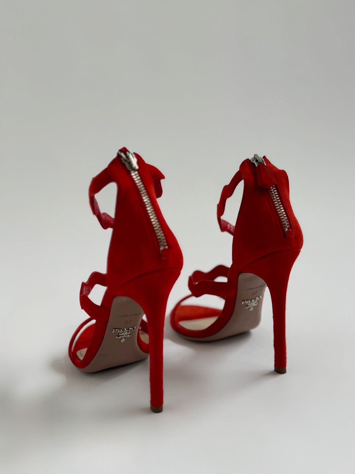 Prada Red Scalloped Strapped Prada Heels Size US 7 / IT 37 - 3 Thumbnail