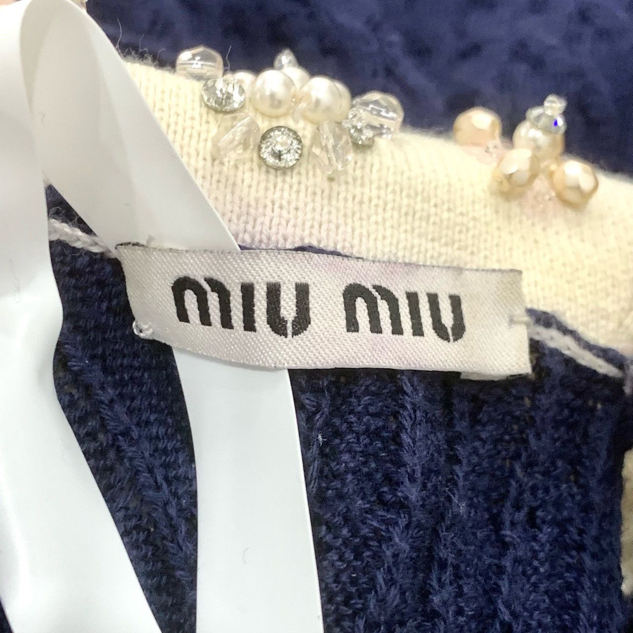 Miu Miu MiuMiu Beaded Collar Blue Sleeveless Knit Dress Size ONE SIZE - 5 Thumbnail