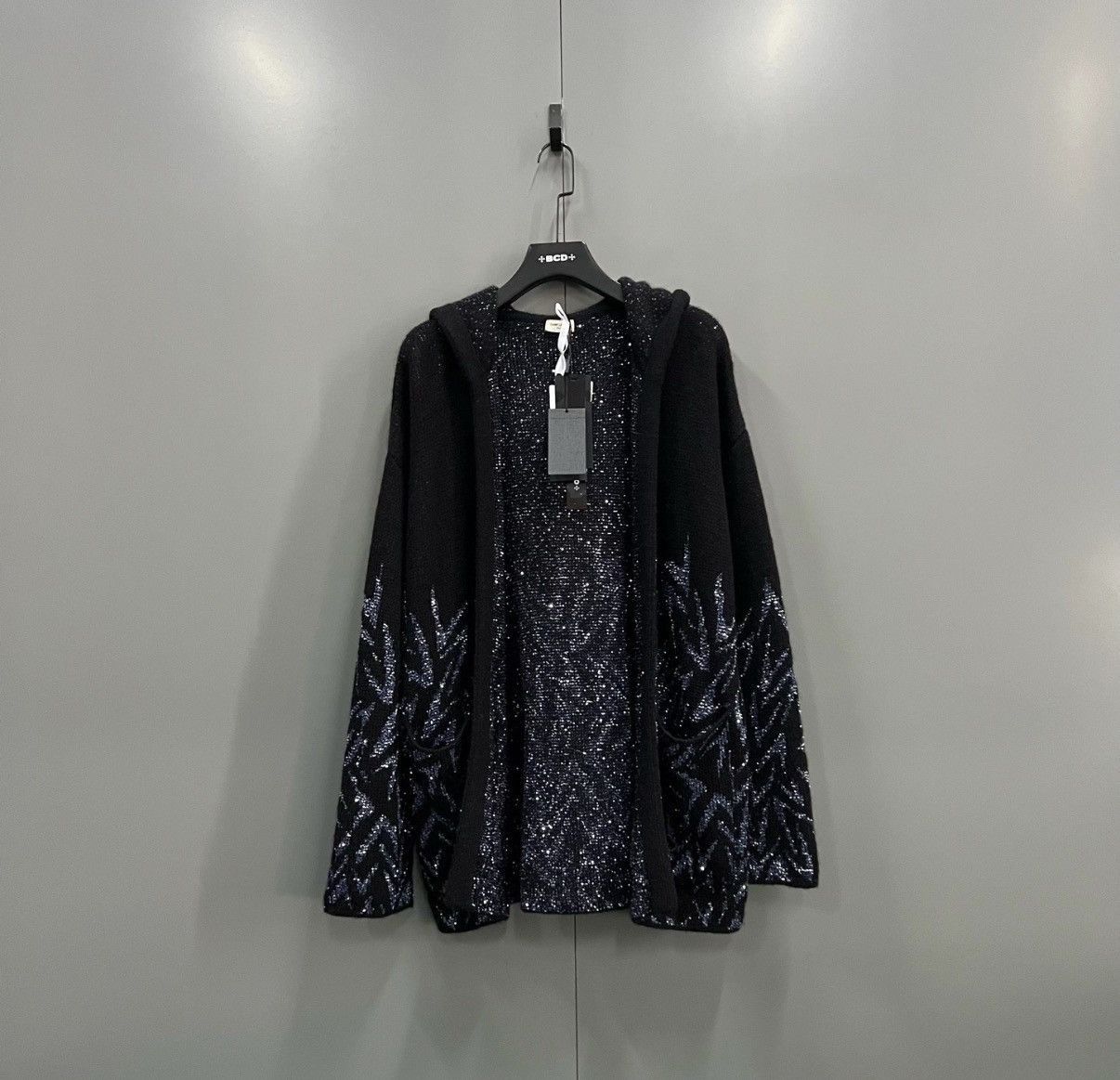 Saint Laurent Paris Black Sequined Hooded Sweater - Size L Size US L / EU 52-54 / 3 - 1 Thumbnail