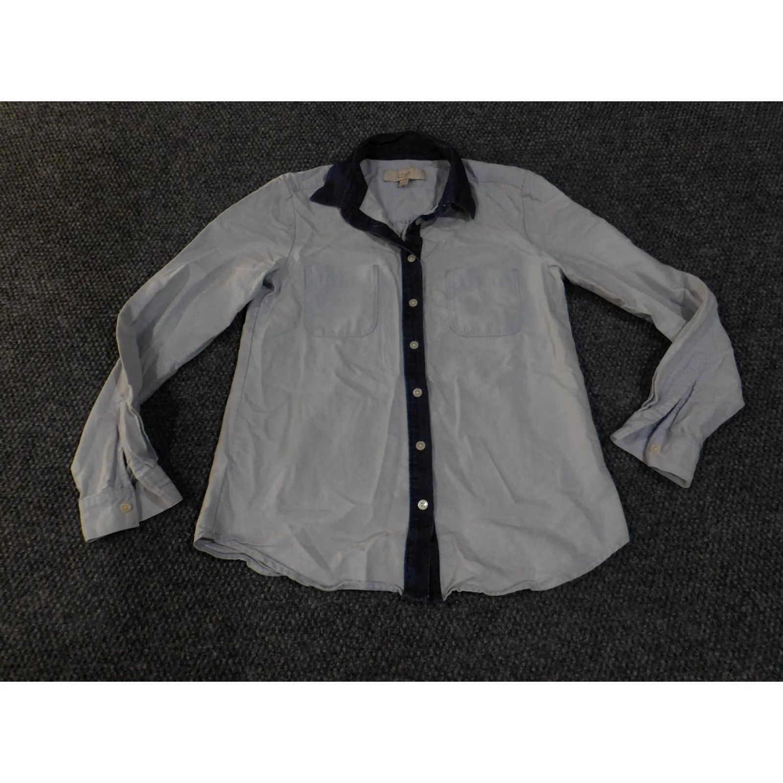 Loft VINTAGE LOFT Ann Taylor SHIRT Womens XS Light Blue Contrast Collar Button Down Cotton Size XS / US 0-2 / IT 36-38 - 2 Thumbnail