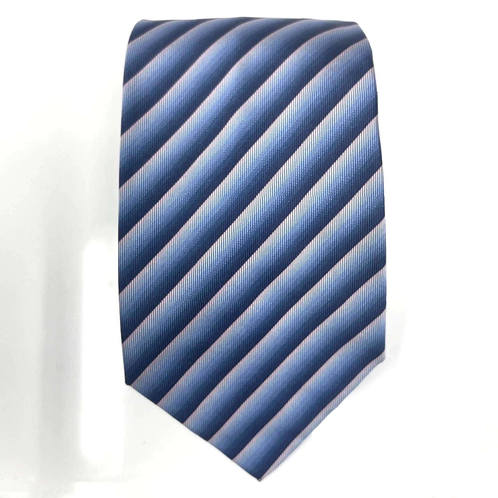 John Varvatos John Varvatos Tie Blue Gray Fade Silk Stripes Business USA Luxury Preppy Design - Designer Men’s Classic Silk Tie Size ONE SIZE - 2 Thumbnail