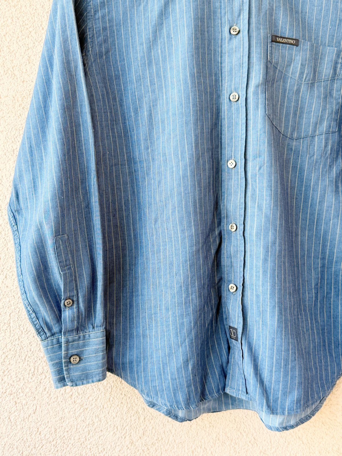 Valentino Valentino Men Vintage Blue Shirt Vertical Stripe Size M (IT) Size US M / EU 48-50 / 2 - 4 Thumbnail