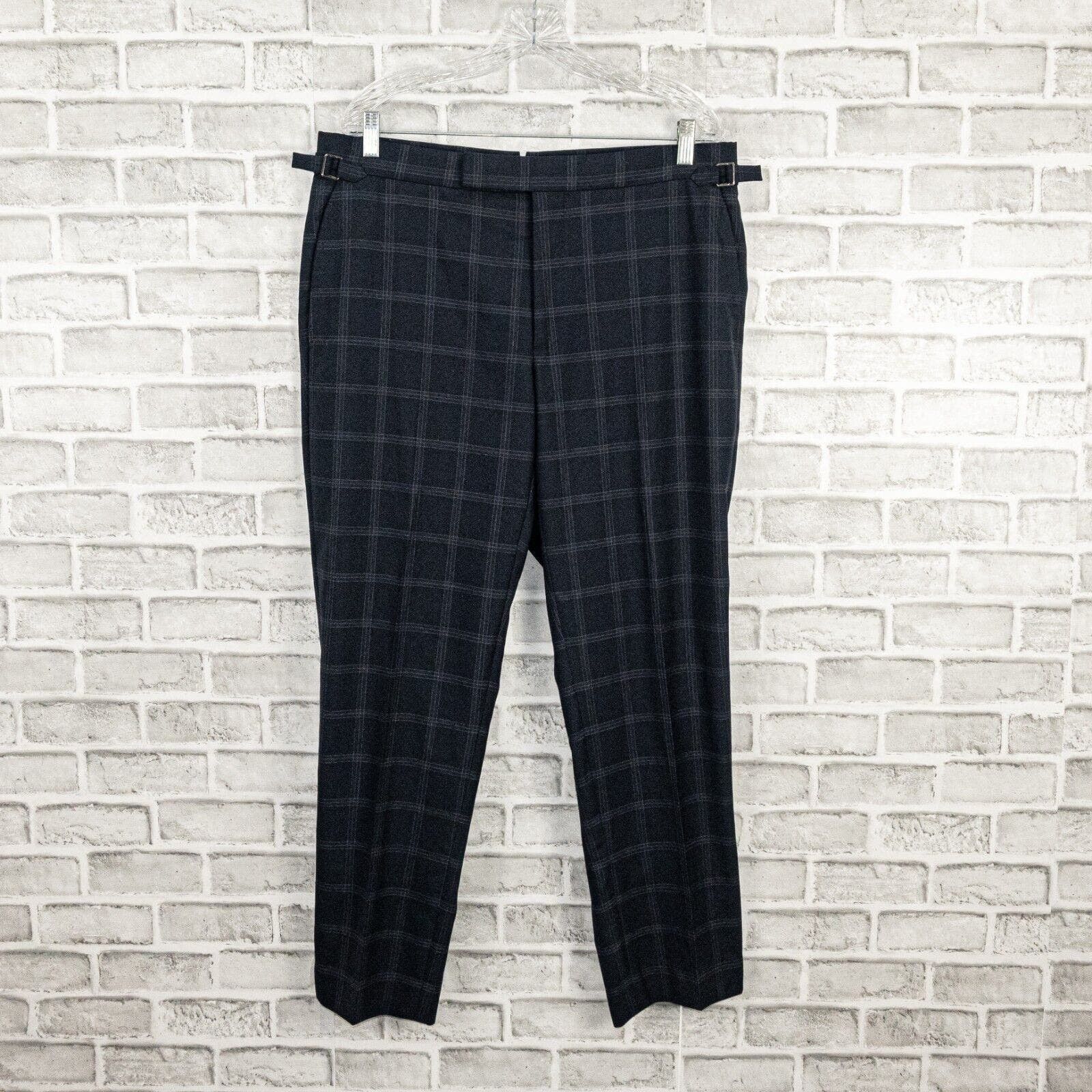 Image of Tom Ford Men's Wool Windowpane Trouser Pants In Navy in Blue (Size 38)