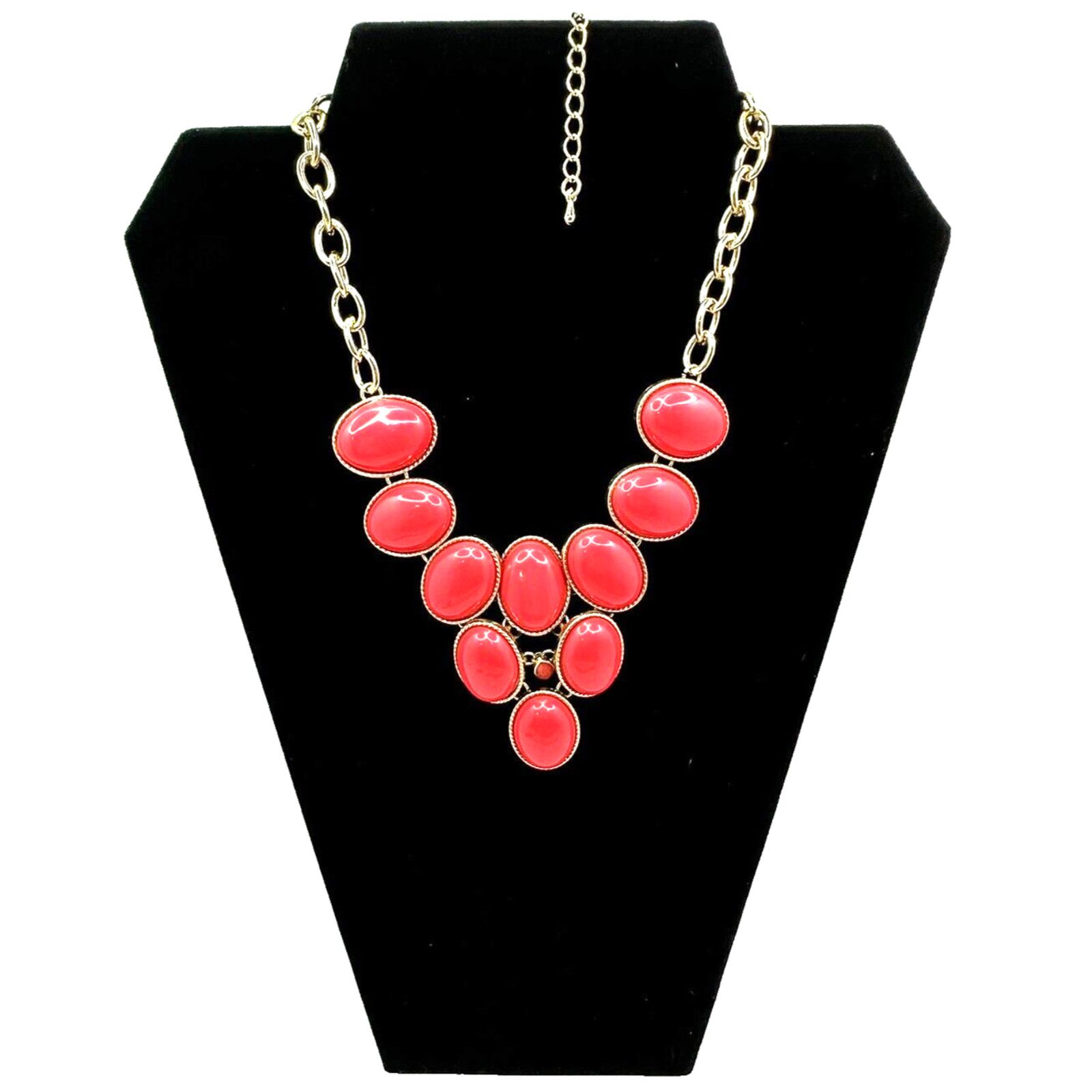 Pink Darling VTG Hot Pink Lucite Necklace Gold Tone BIb Necklace Size ONE SIZE - 2 Thumbnail