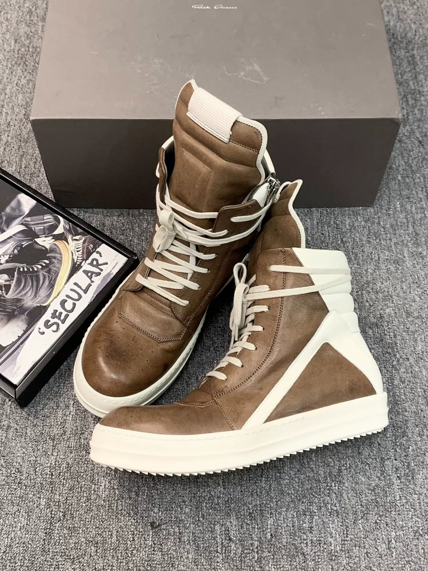Rick Owens rick owens brown leather high-top sneakers Size US 8.5 / EU 41-42 - 1 Thumbnail