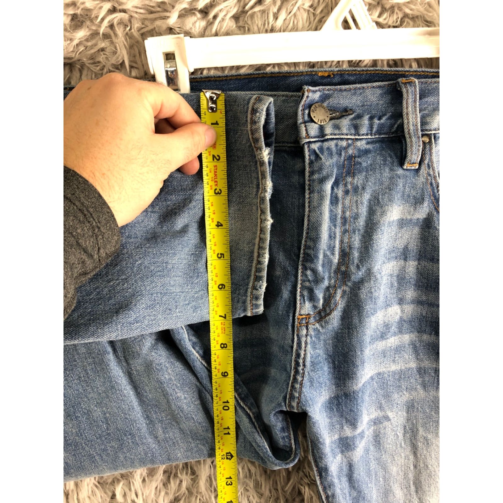 Denime Red Fleece Jeans Size 36x30 Mens Mid Rise Straight Leg Med Wash Blue Denim Jeans Size US 36 / EU 52 - 5 Thumbnail