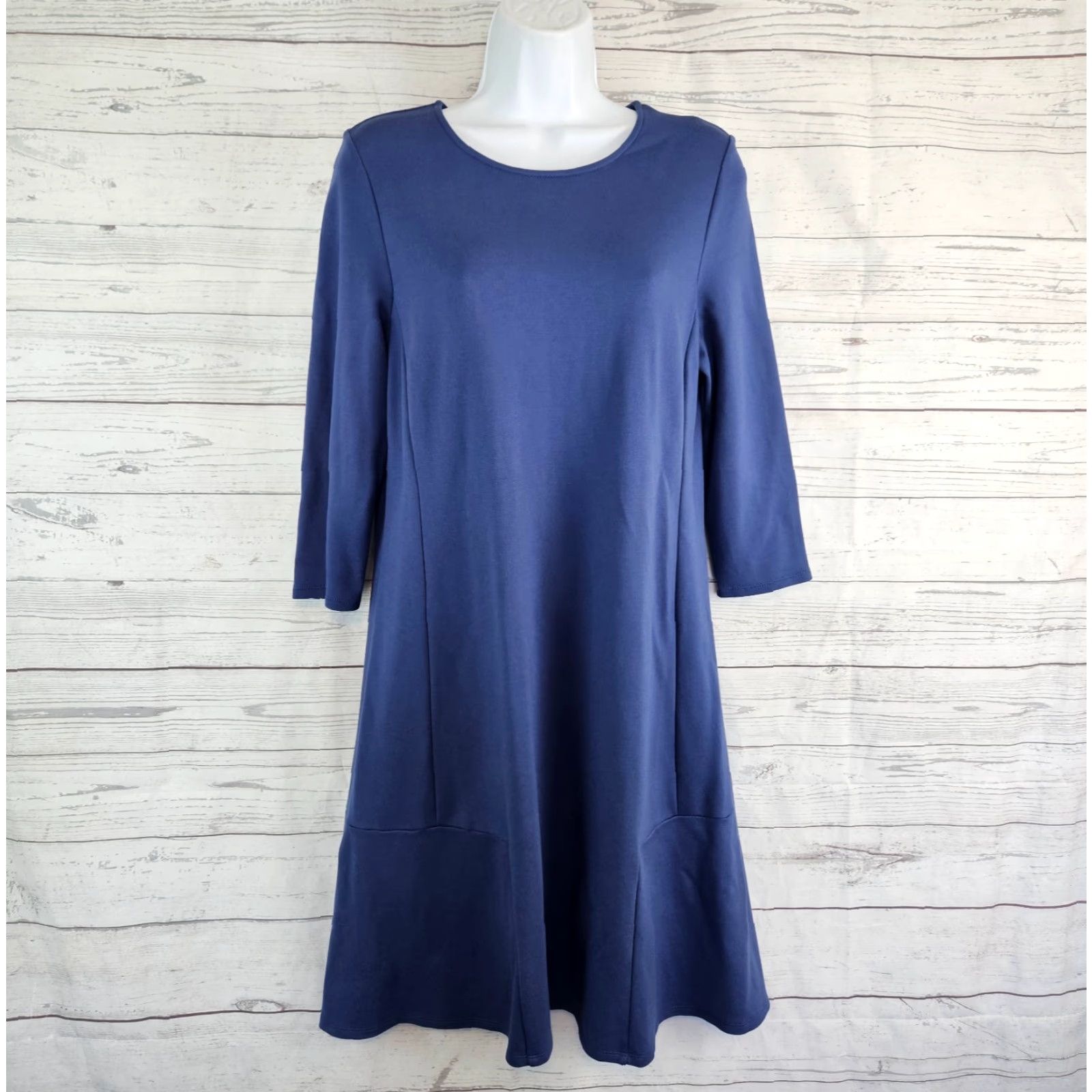 J. Jill J Jill Dress Womens Sz Medium Petite Solid Blue 3/4 Sleeve Ponte Size M / US 6-8 / IT 42-44 - 2 Thumbnail