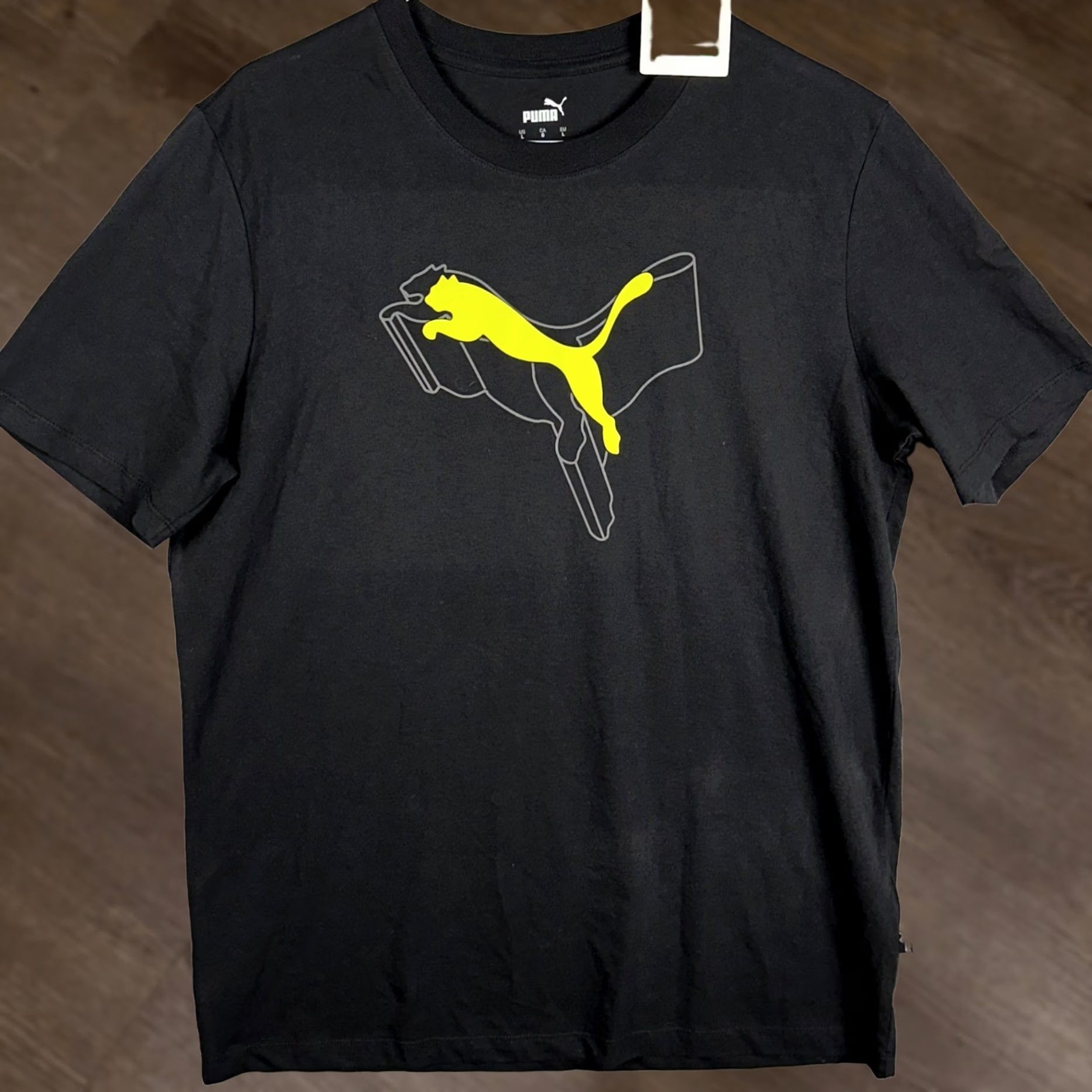 Puma PUMA T-Shirt Mens L Black Yellow Graphic Logo Crew Neck Short Sleeve Tee Size US L / EU 52-54 / 3 - 1 Thumbnail