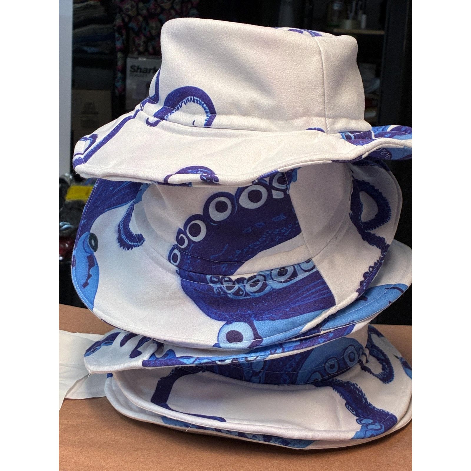 Other Upcycled Coastal Bucket Hat – Blue & White Octopus Print, Size ONE SIZE - 14 Thumbnail