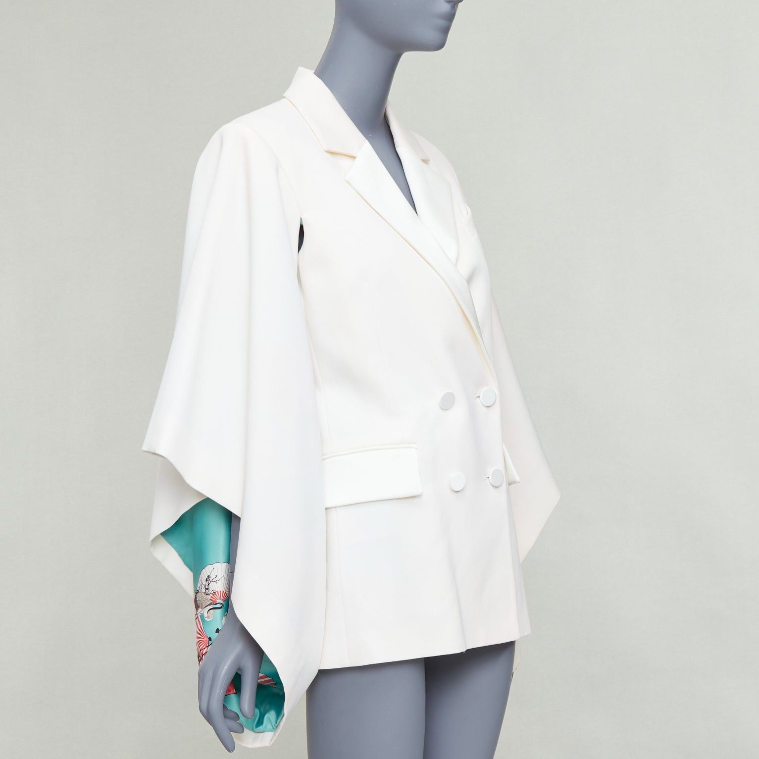 Other RACIL Kyoto Kimono cream satin print lined cape sleeve tuxedo jacket Size ONE SIZE - 1 Thumbnail