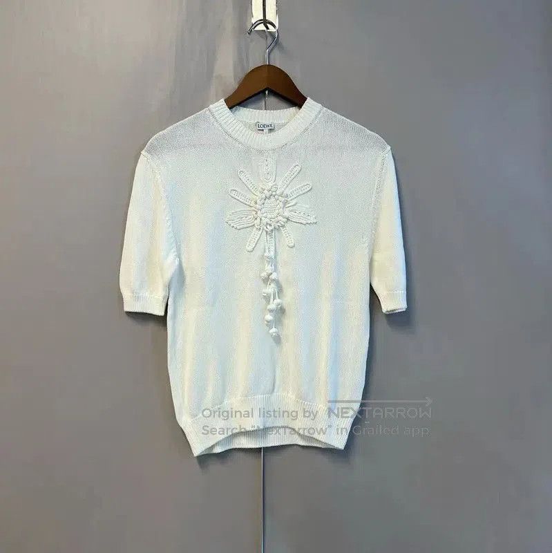 Loewe White Knit Short Sleeve Sweater .